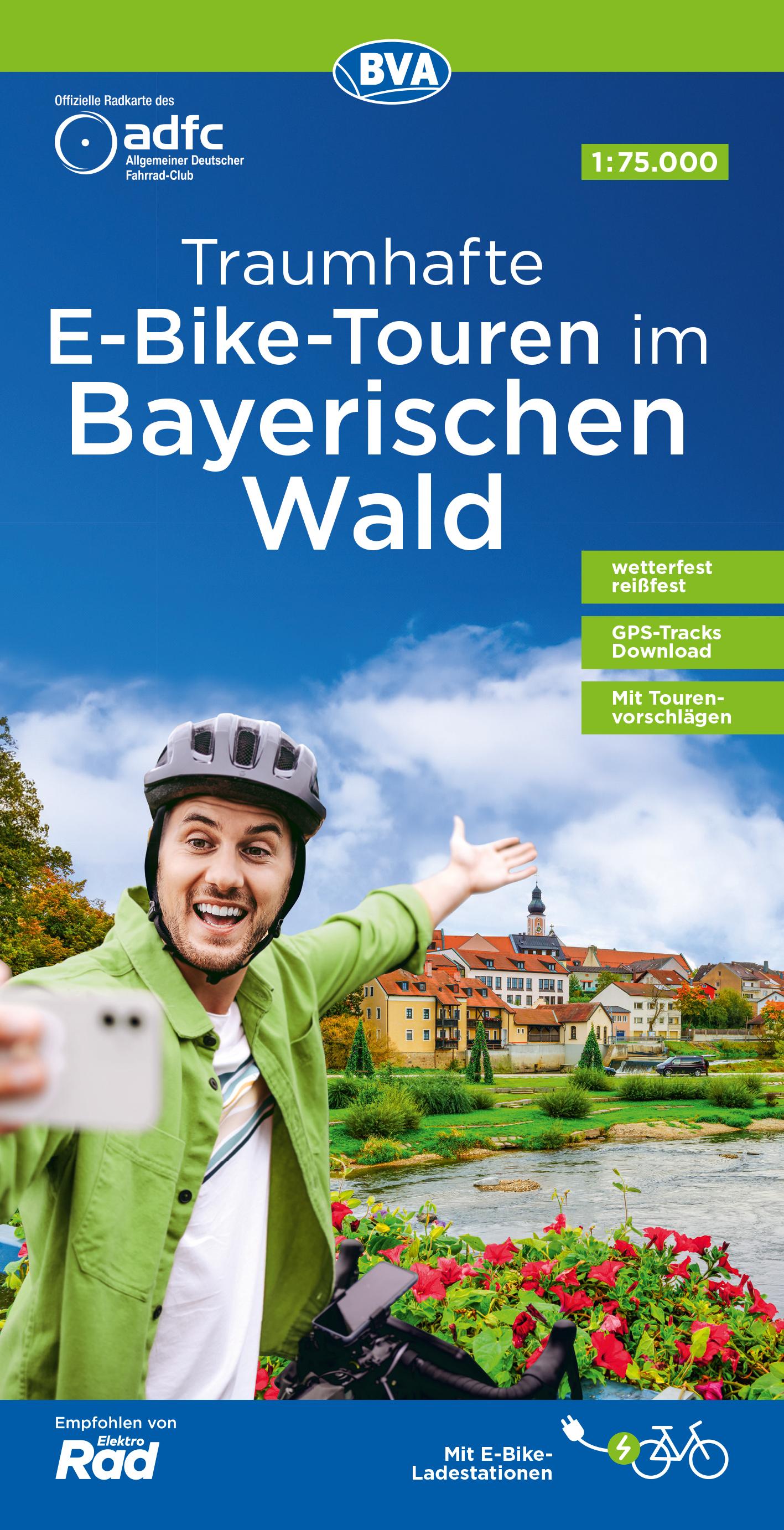 Vorderes Coverbild ADFC-Regionalkarte Traumhafte E-Bike-Touren im Bayerischen Wald, 1:75.000, mit Tagestourenvorschlägen, reiß- und wetterfest, GPS-Tracks Download