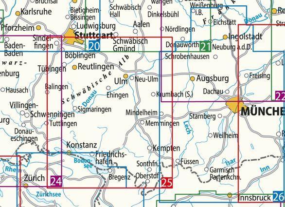 Beispielinhalt (Bild) ADFC-Radtourenkarte 25 Bodensee Schwäbische Alb 1:150.000, reiß- und wetterfest, E-Bike geeignet, GPS-Tracks Download, mit Kilometer-Angaben