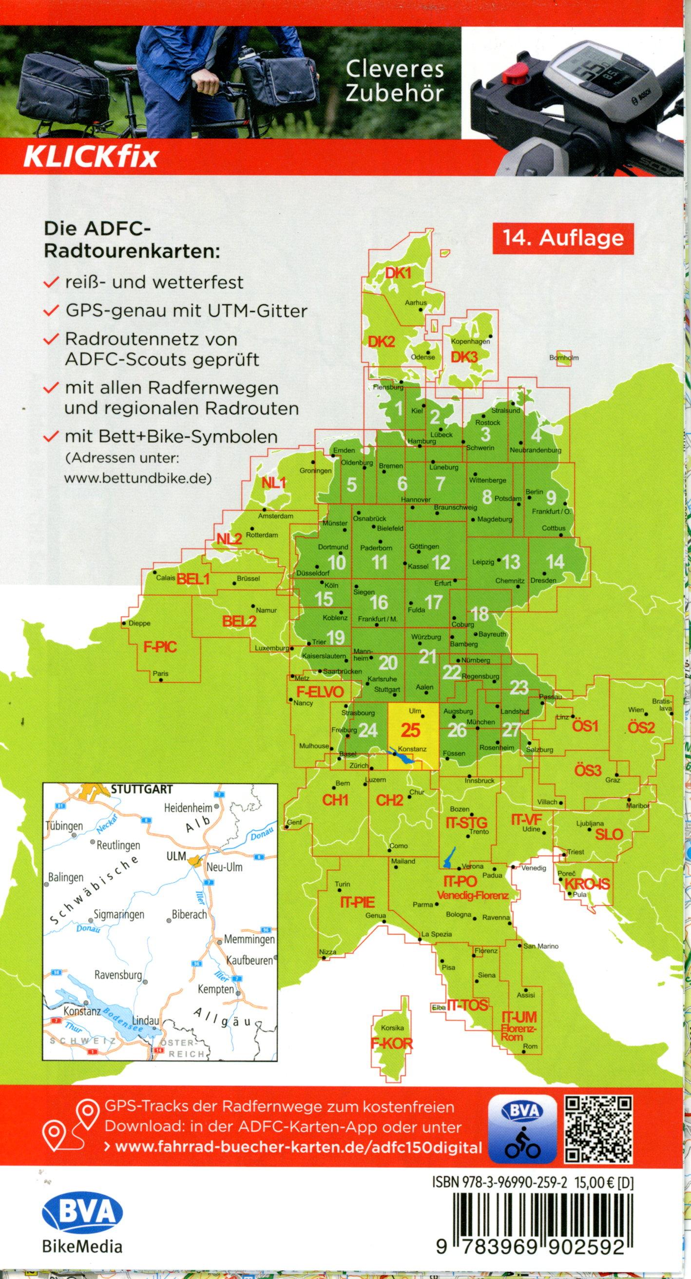 Beispielinhalt (Bild) ADFC-Radtourenkarte 25 Bodensee Schwäbische Alb 1:150.000, reiß- und wetterfest, E-Bike geeignet, GPS-Tracks Download, mit Kilometer-Angaben