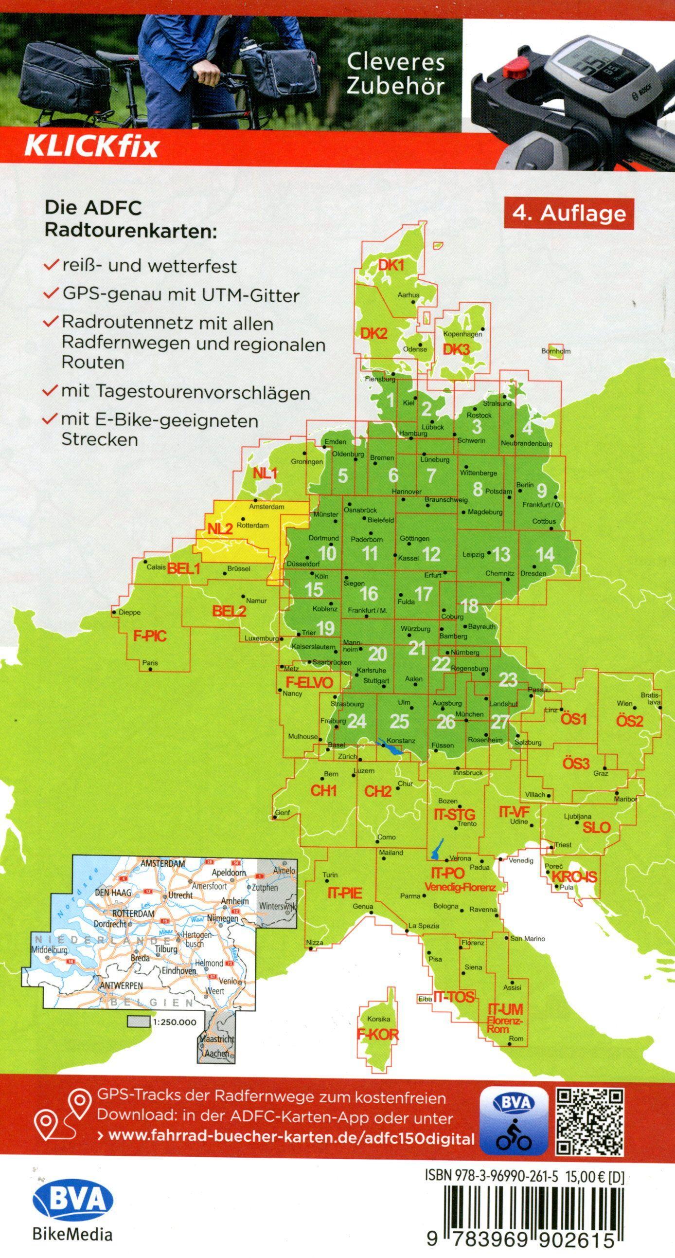 Beispielinhalt (Bild) BVA ADFC Radtourenkarte Niederlande Süd, mit Knotenpunkten 1:150.000