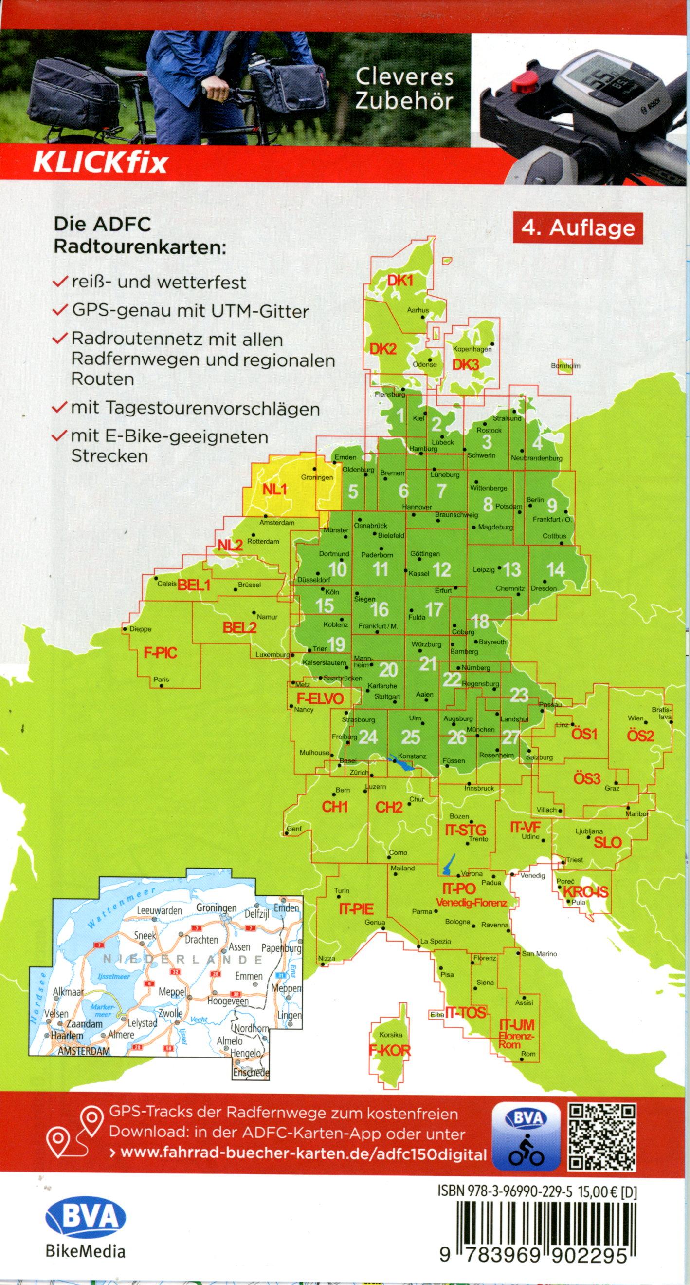 Beispielinhalt (Bild) ADFC-Radtourenkarte NL 1 Niederlande Nord 1:150.000, reiß- und wetterfest, E-Bike geeignet, GPS-Tracks Download, mit Knotenpunkten, mit Bett+Bike Symbolen, mit Kilometer-Angaben