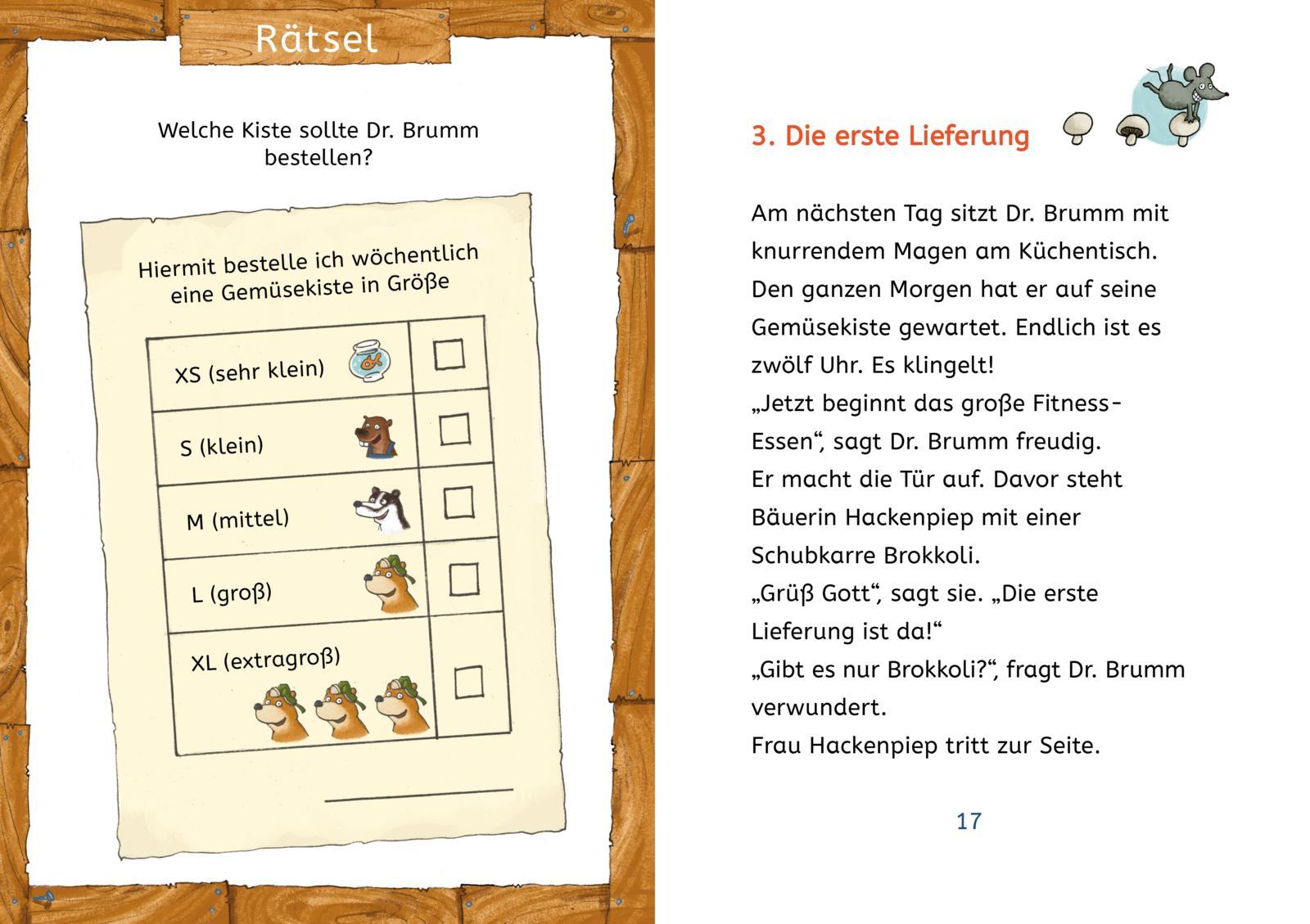 Beispielinhalt (Bild) Kleine Lesehelden: Dr. Brumm und die verflixte Gemüsekiste