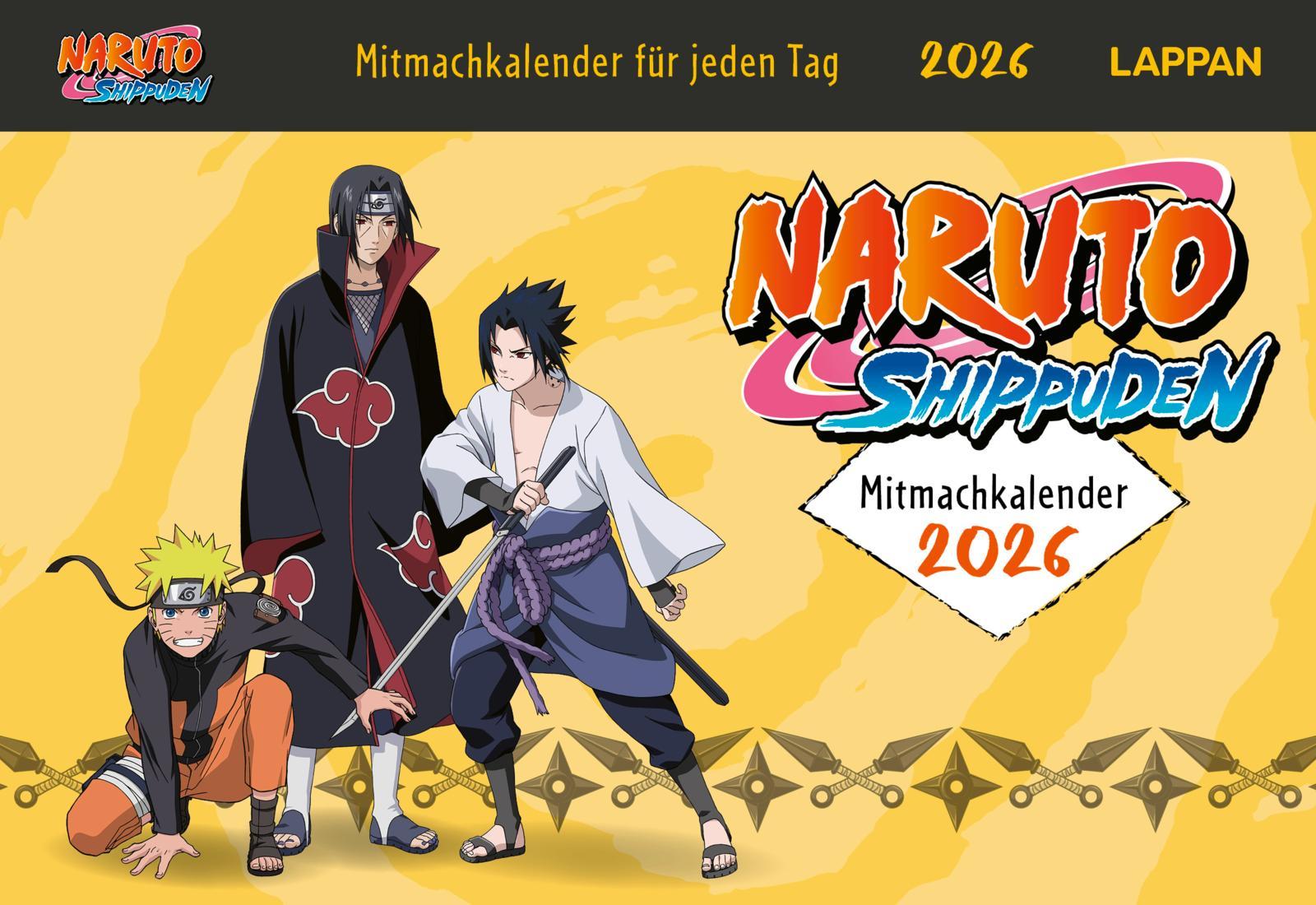 Vorderes Coverbild Naruto Shippuden 2026 Mitmachkalender für jeden Tag