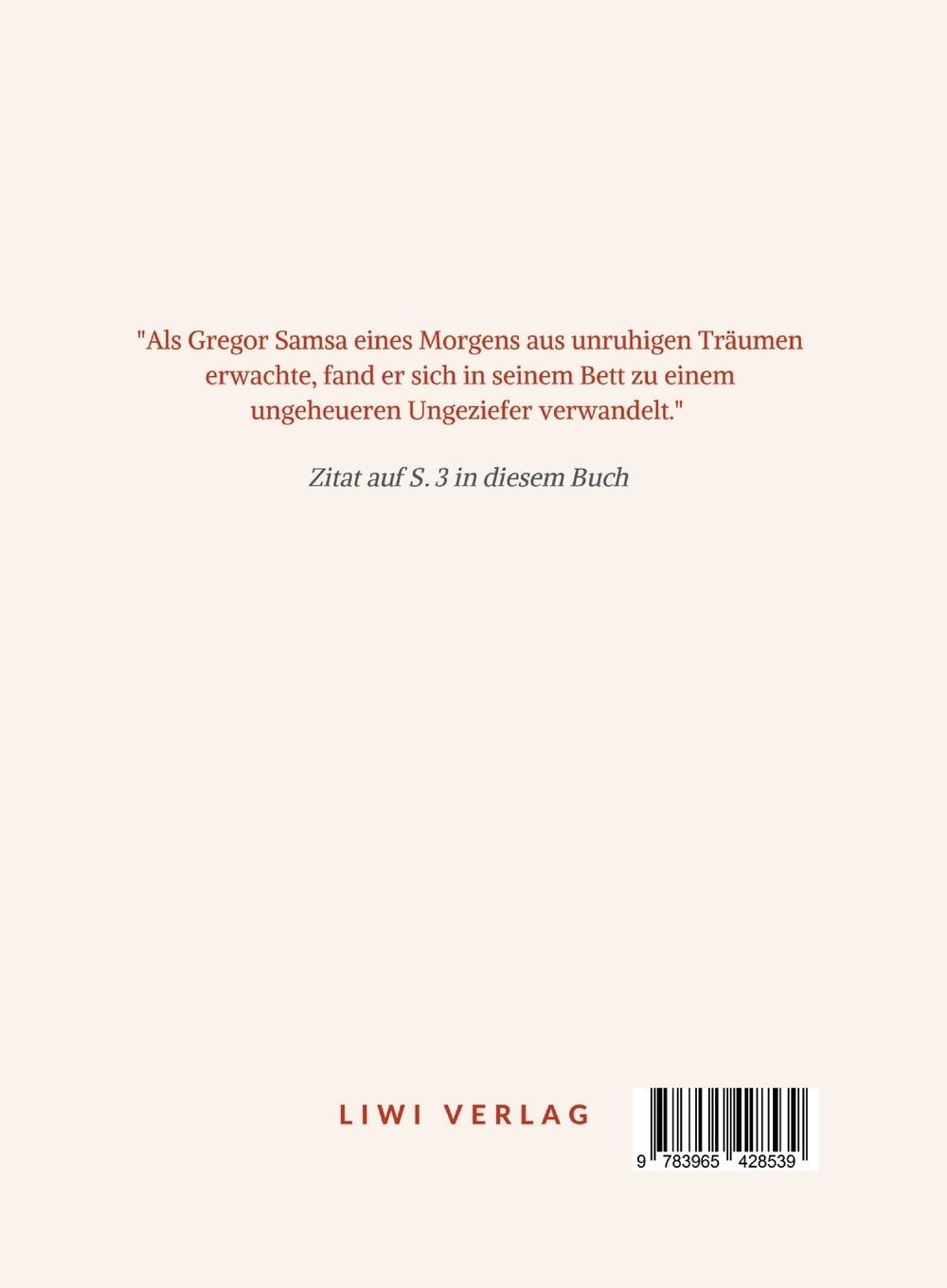 Rückseitencover Franz Kafka: Die Verwandlung. Vollständige Neuausgabe