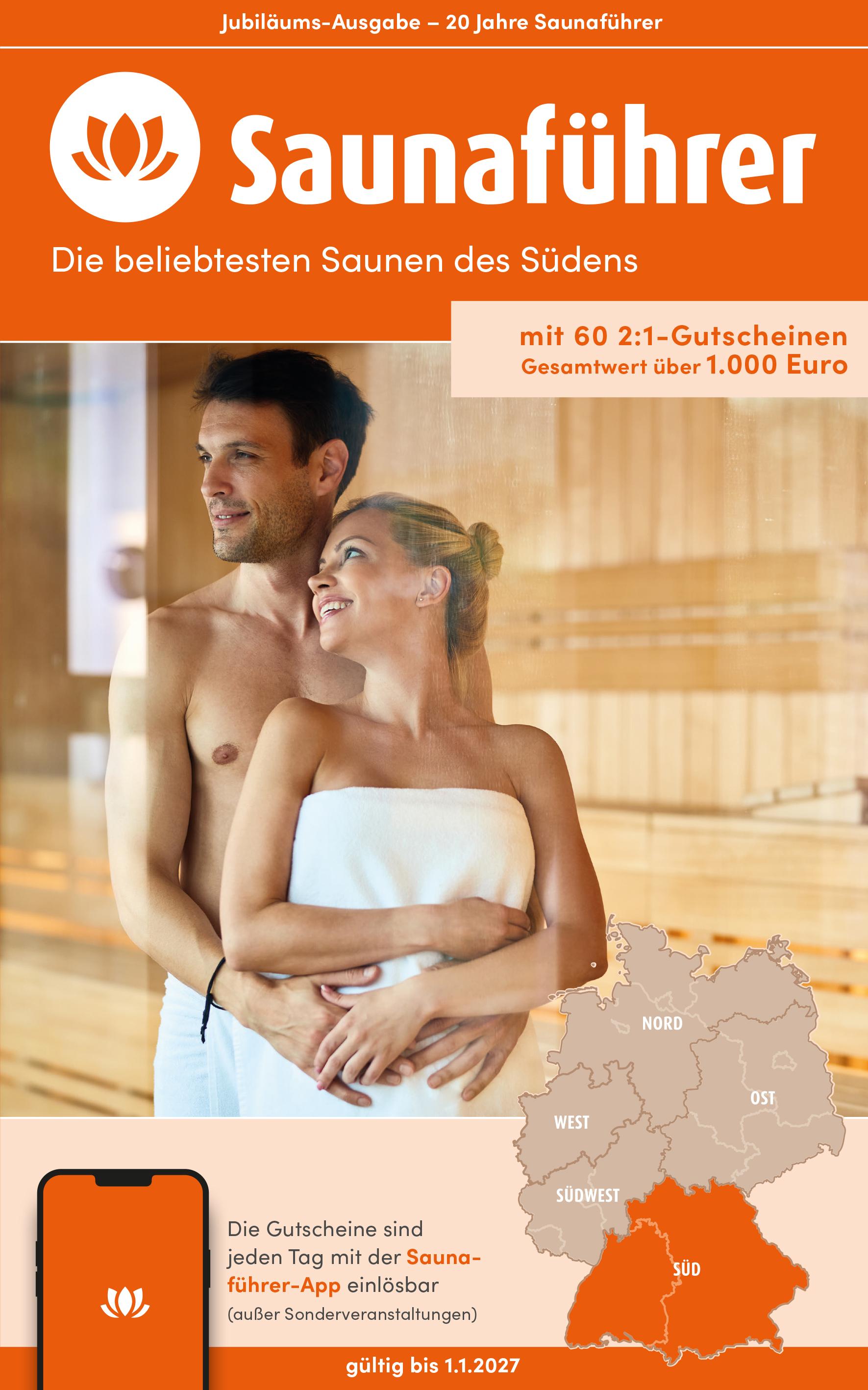 Vorderes Coverbild Süden Saunaführer - Die 60 beliebtesten Saunen für den Süden (Baden-Württemberg und Bayern)