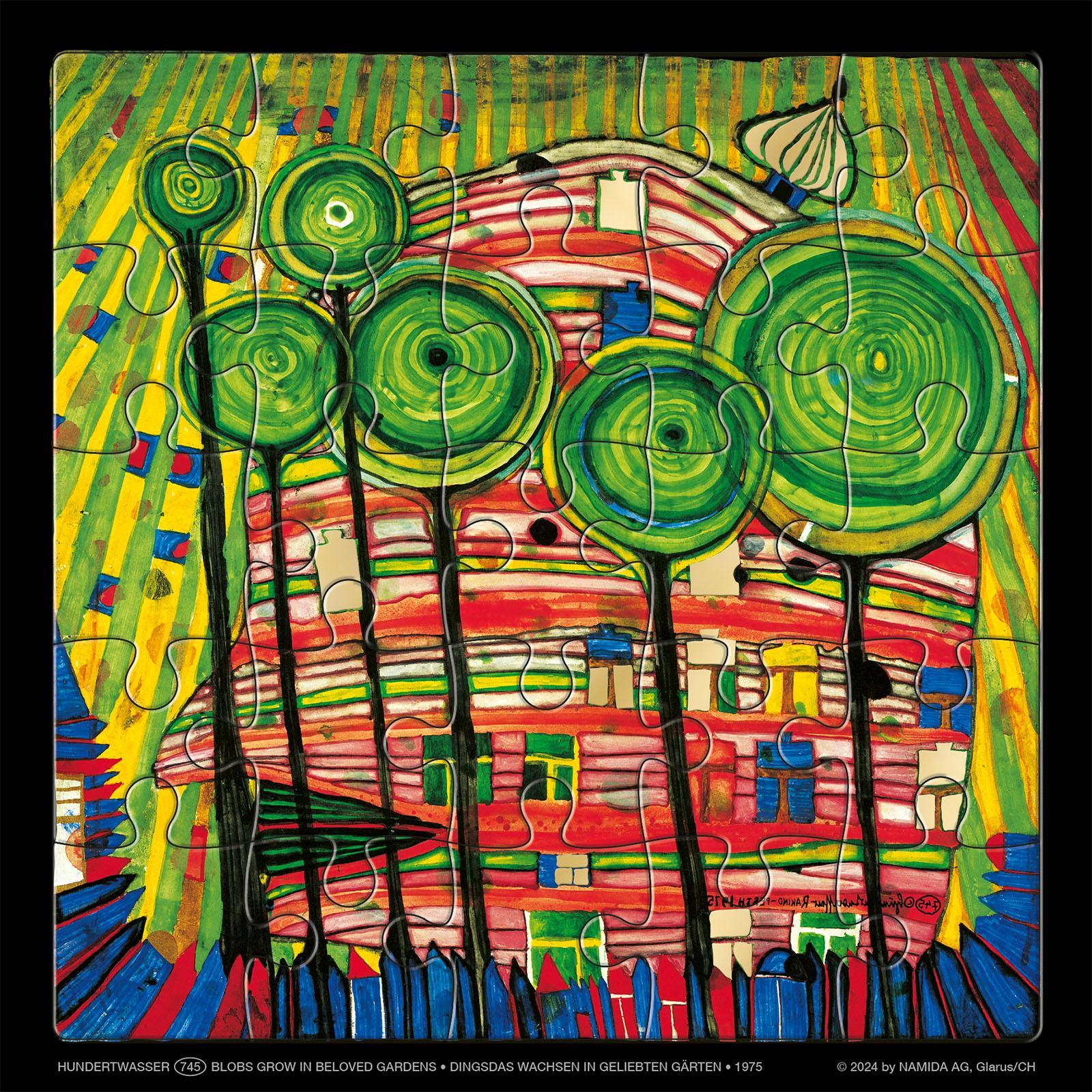 Vorderes Coverbild Hundertwasser Puzzle mit Grußkarte