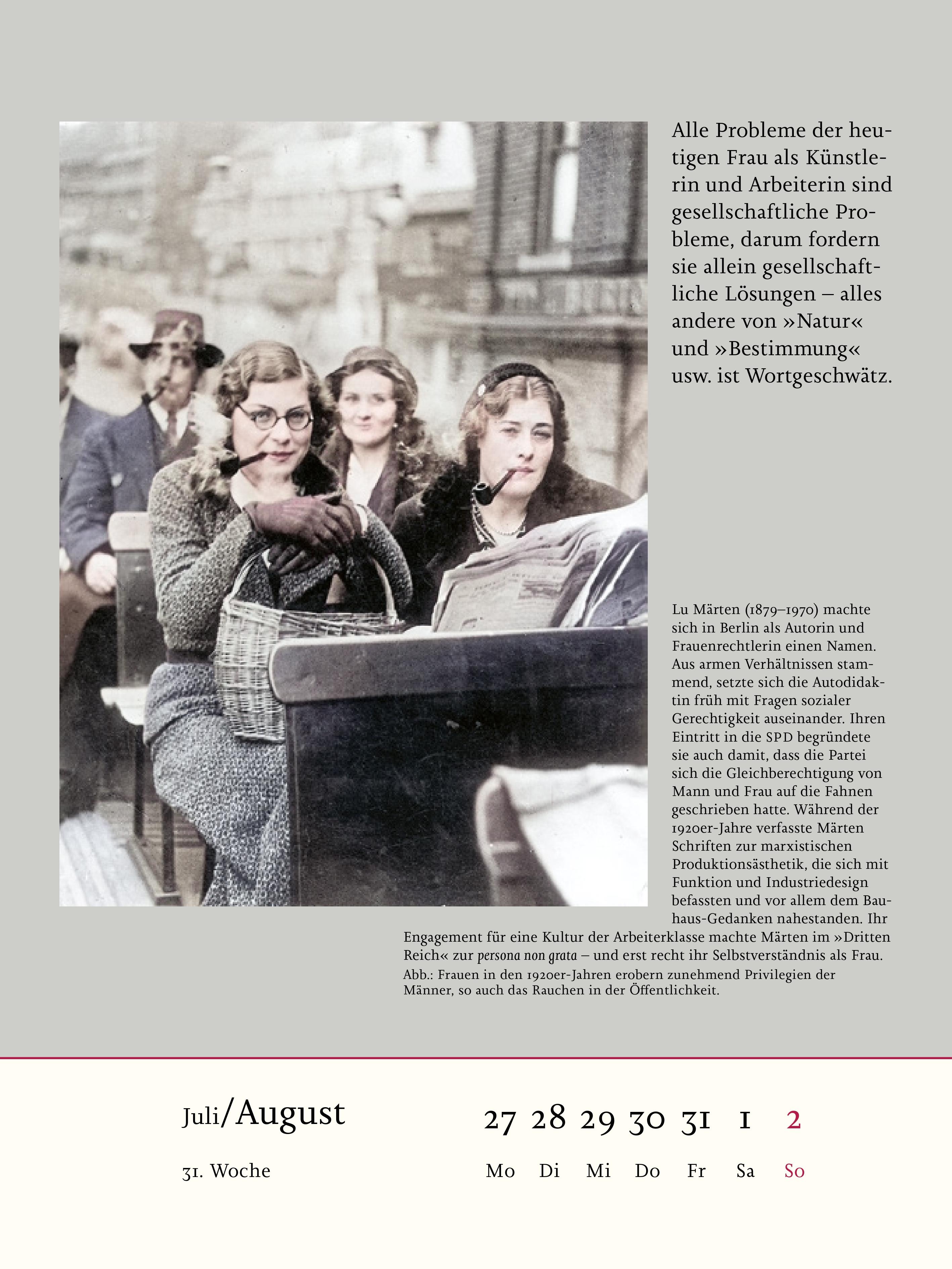 Beispielinhalt (Bild) Der literarische Frauenkalender 2026. Frauen - einfach genial!