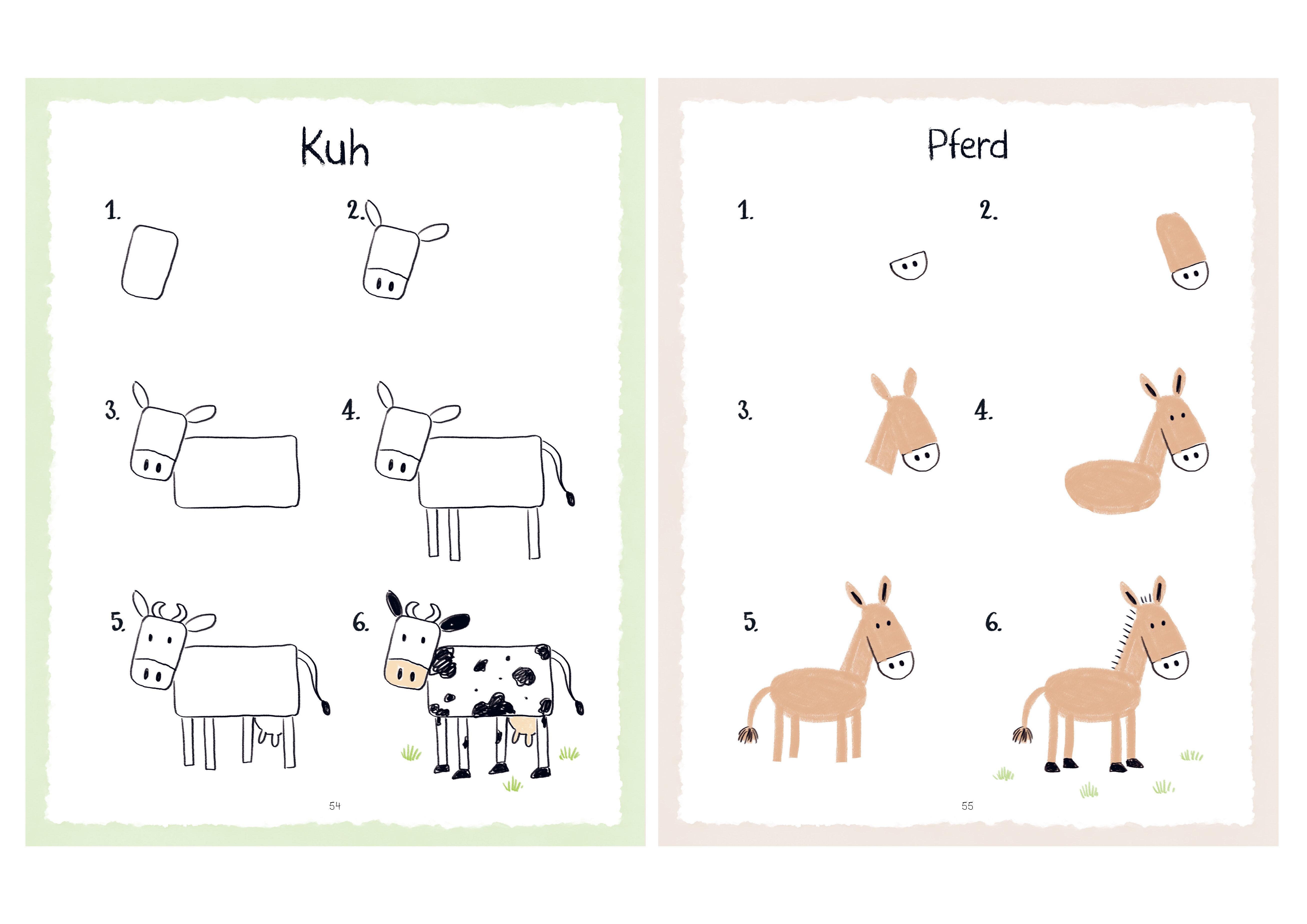 Beispielinhalt (Bild) Meine erste Mal- und Zeichenschule - Tiere. Ab 4 Jahren