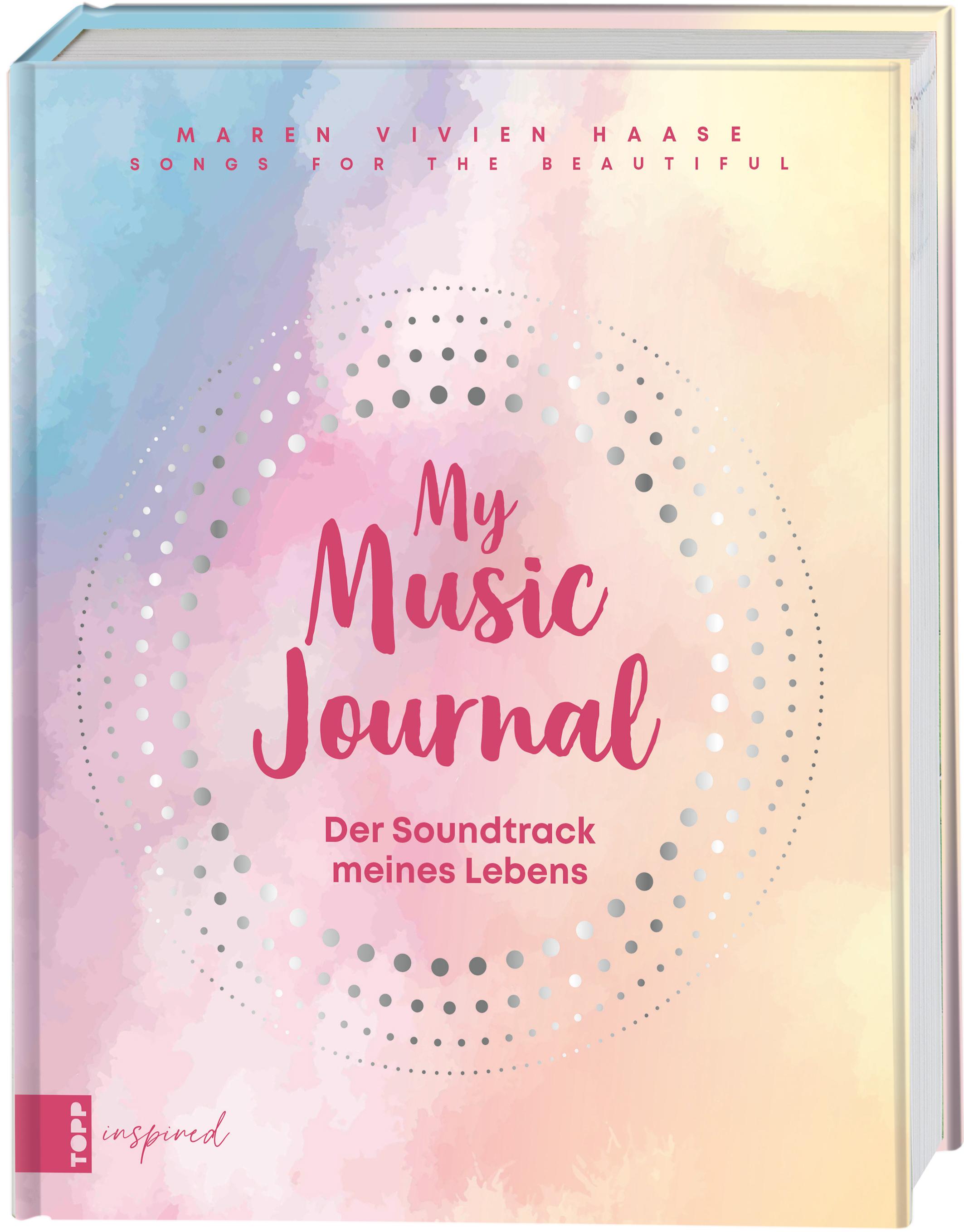 Vorderes Coverbild Music Journal feat. Maren Vivien Haase. Das kreative Eintragbuch für Erinnerungen an Musik-Events, Interpret:innen, Songs & Alben, die dich begeistern