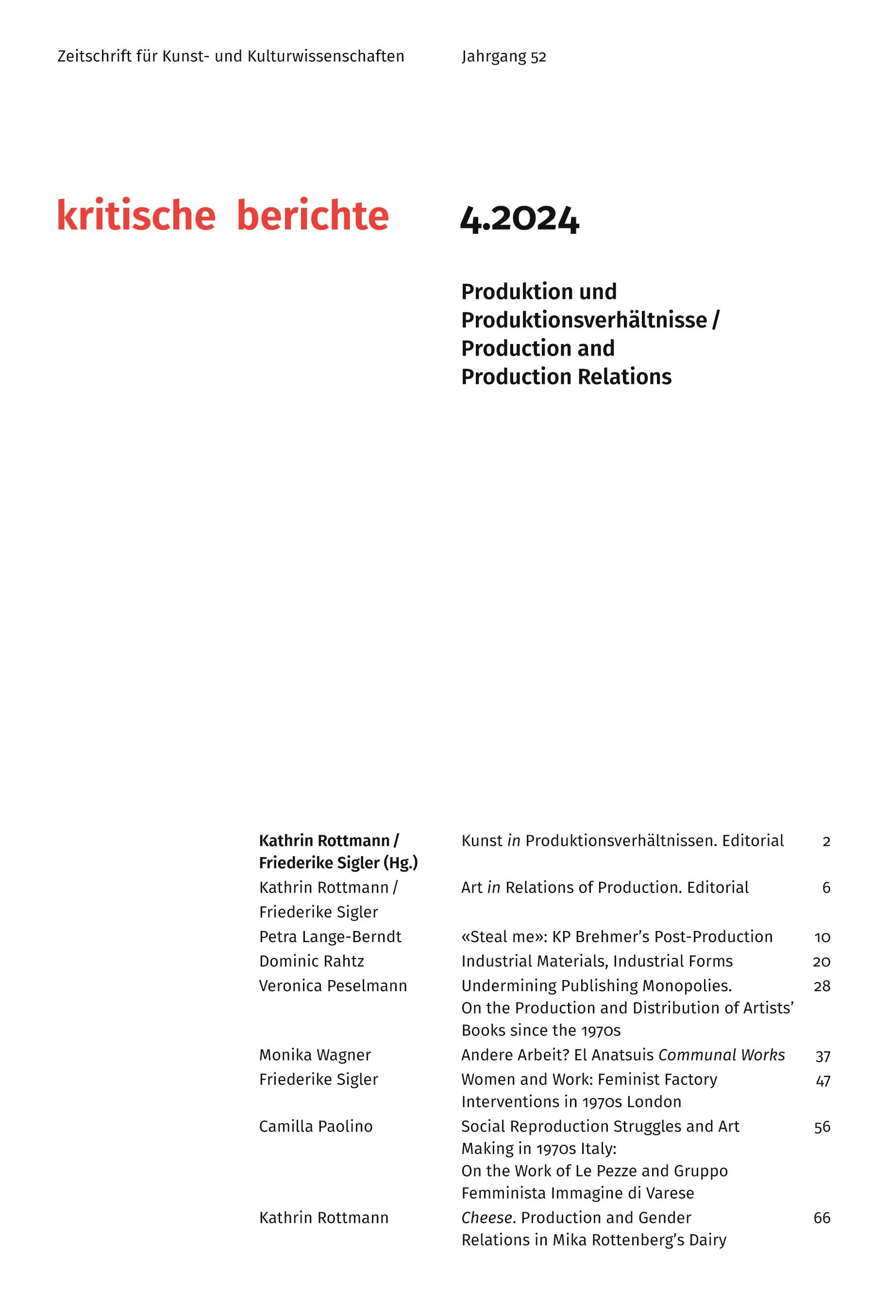 Vorderes Coverbild Kritische Berichte : Zeitschrift für Kunst- und Kulturwissenschaften / Jahrgang                52, Heft 4.2024