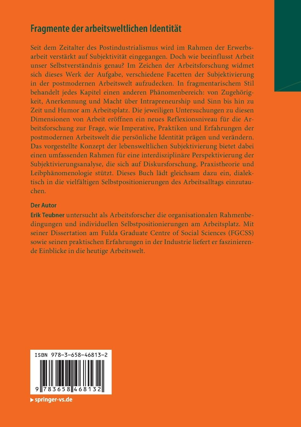 Rückseitencover Fragmente der arbeitsweltlichen Identität