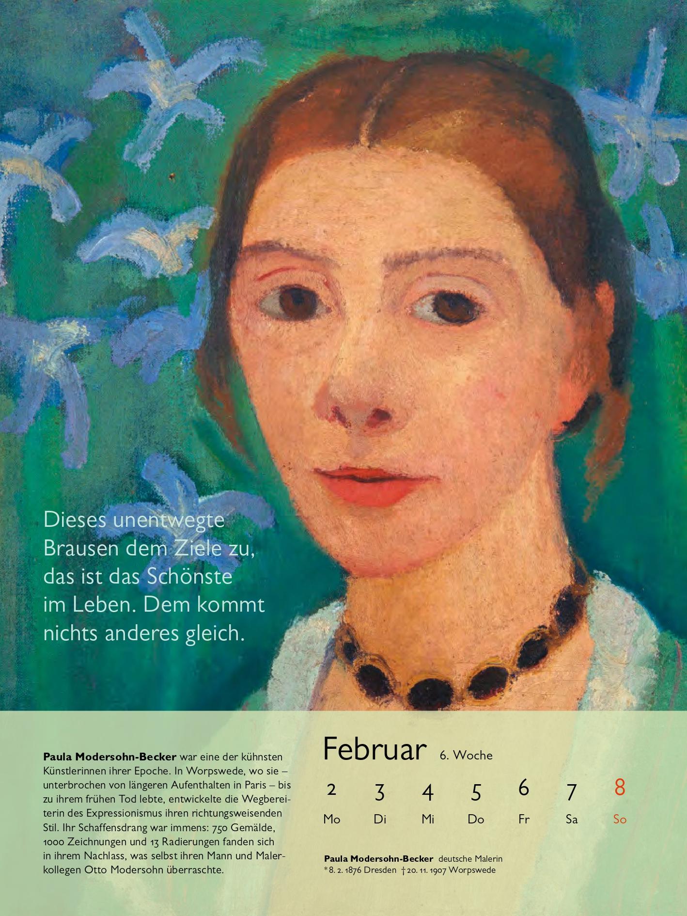 Beispielinhalt (Bild) Künstlerinnen Kalender 2026. Gedanken berühmter Frauen