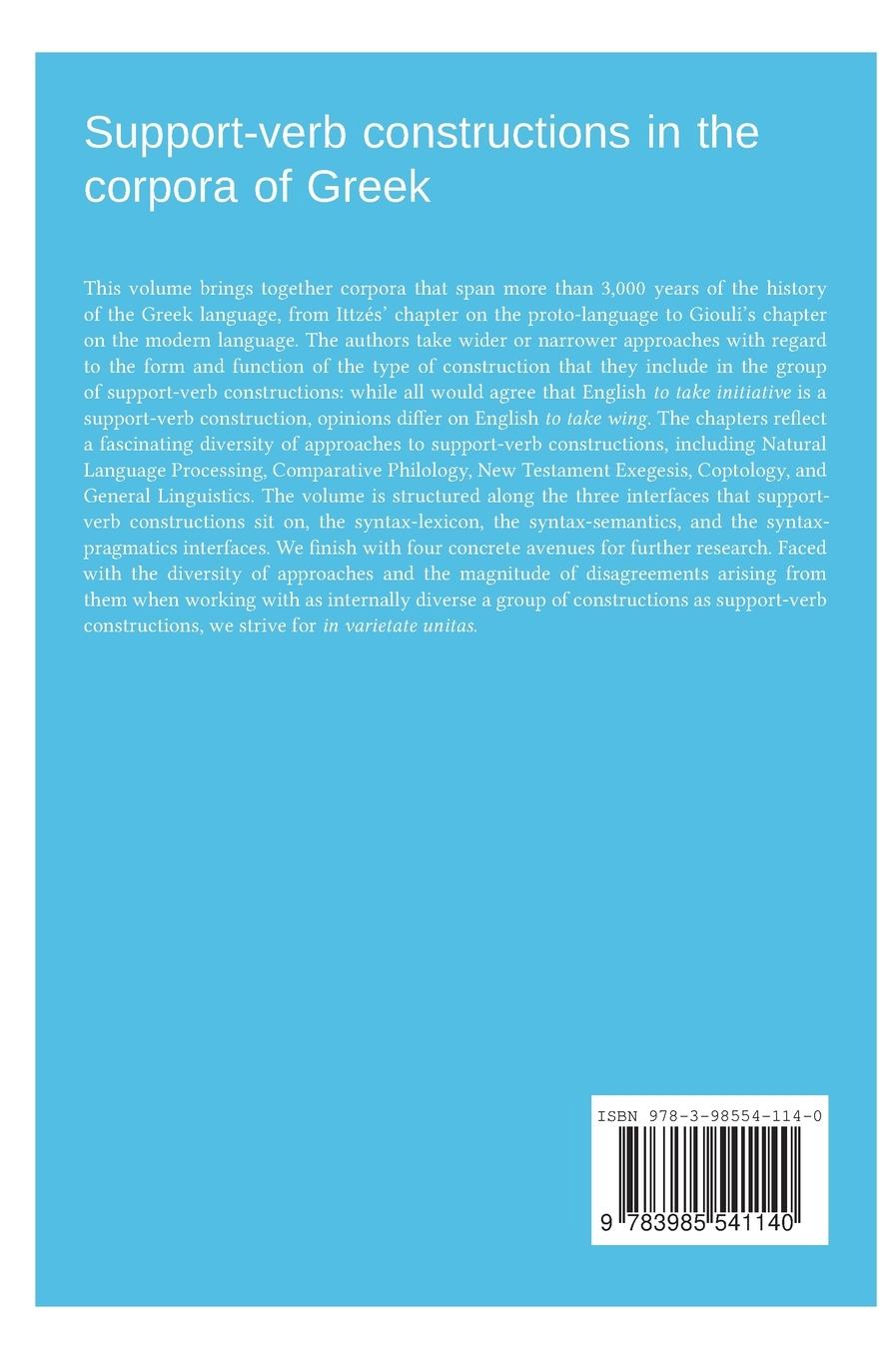 Rückseitencover Support-verb constructions in the corpora of Greek