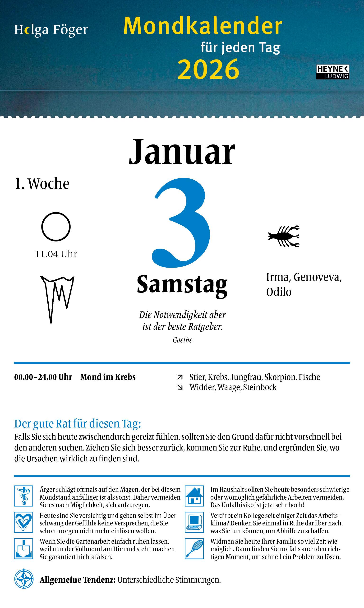 Beispielinhalt (Bild) Mondkalender für jeden Tag 2026