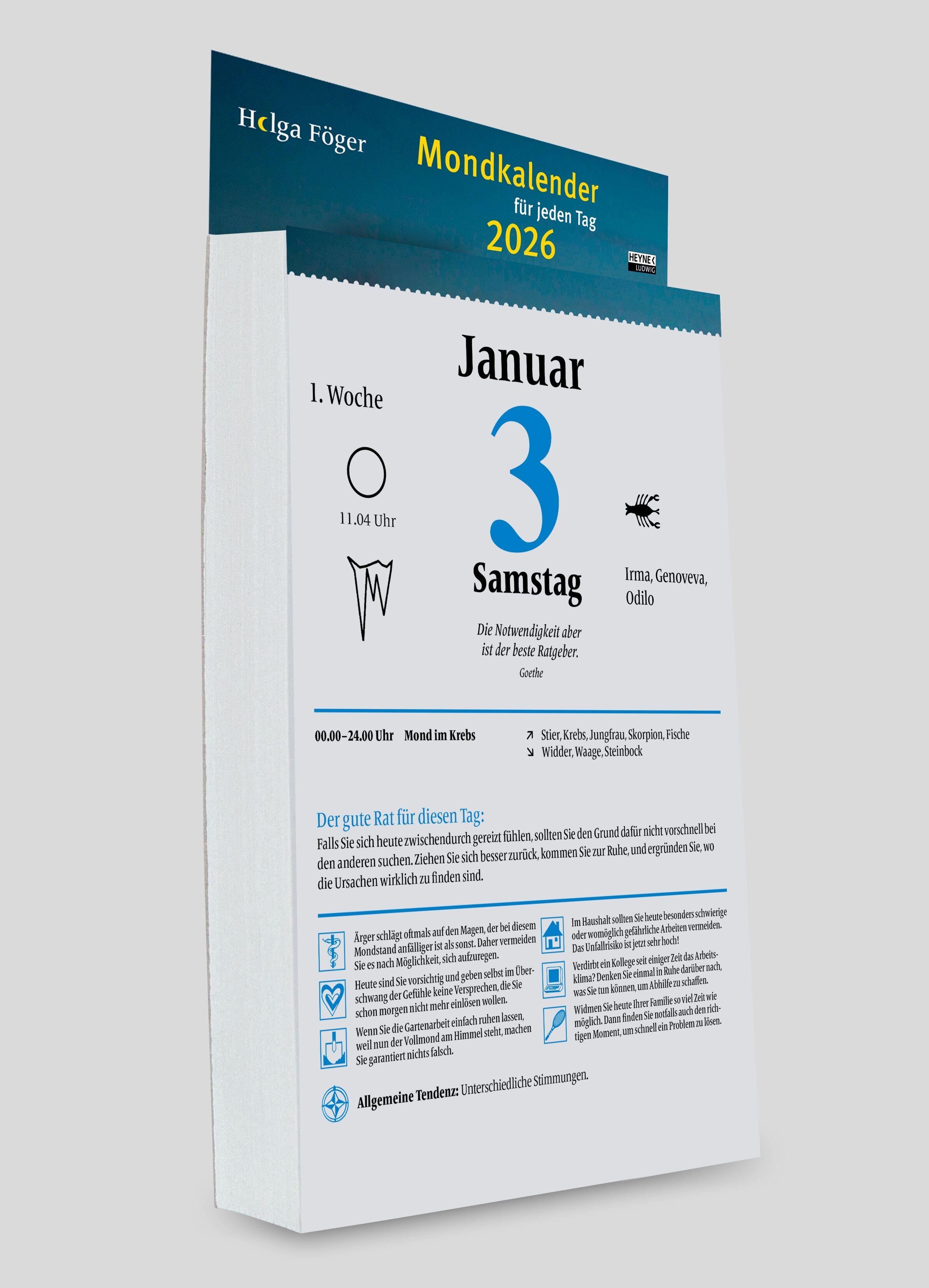 Beispielinhalt (Bild) Mondkalender für jeden Tag 2026