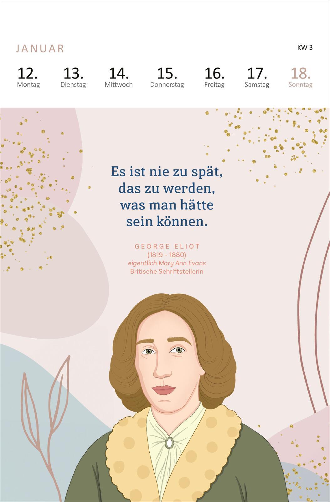 Beispielinhalt (Bild) Wochenkalender Kluge Frauen, die die Welt und uns inspirieren 2026