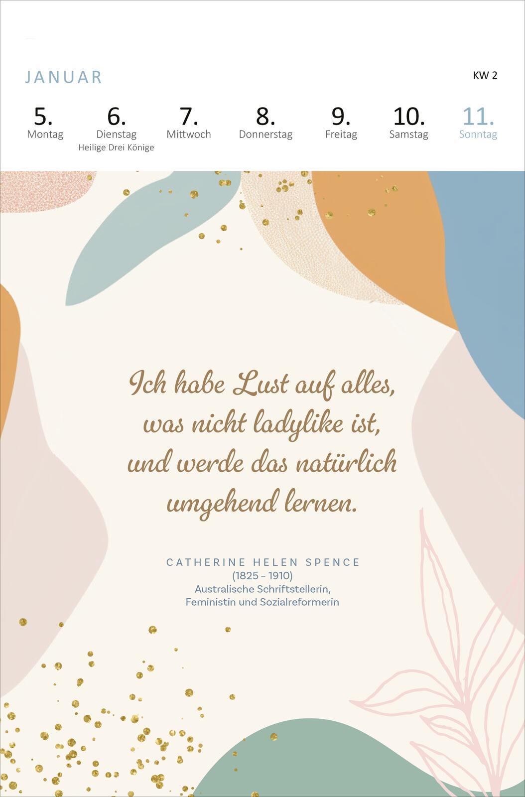 Beispielinhalt (Bild) Wochenkalender Kluge Frauen, die die Welt und uns inspirieren 2026