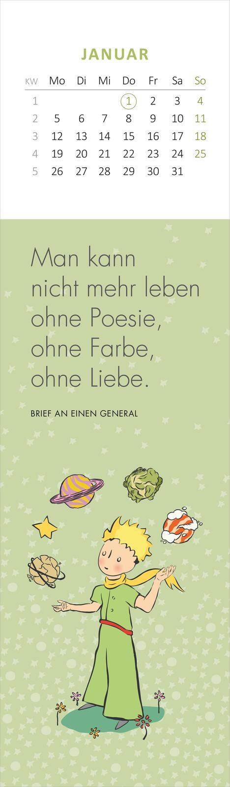 Beispielinhalt (Bild) Lesezeichenkalender Der Kleine Prinz. Man sieht nur mit dem Herzen gut 2026