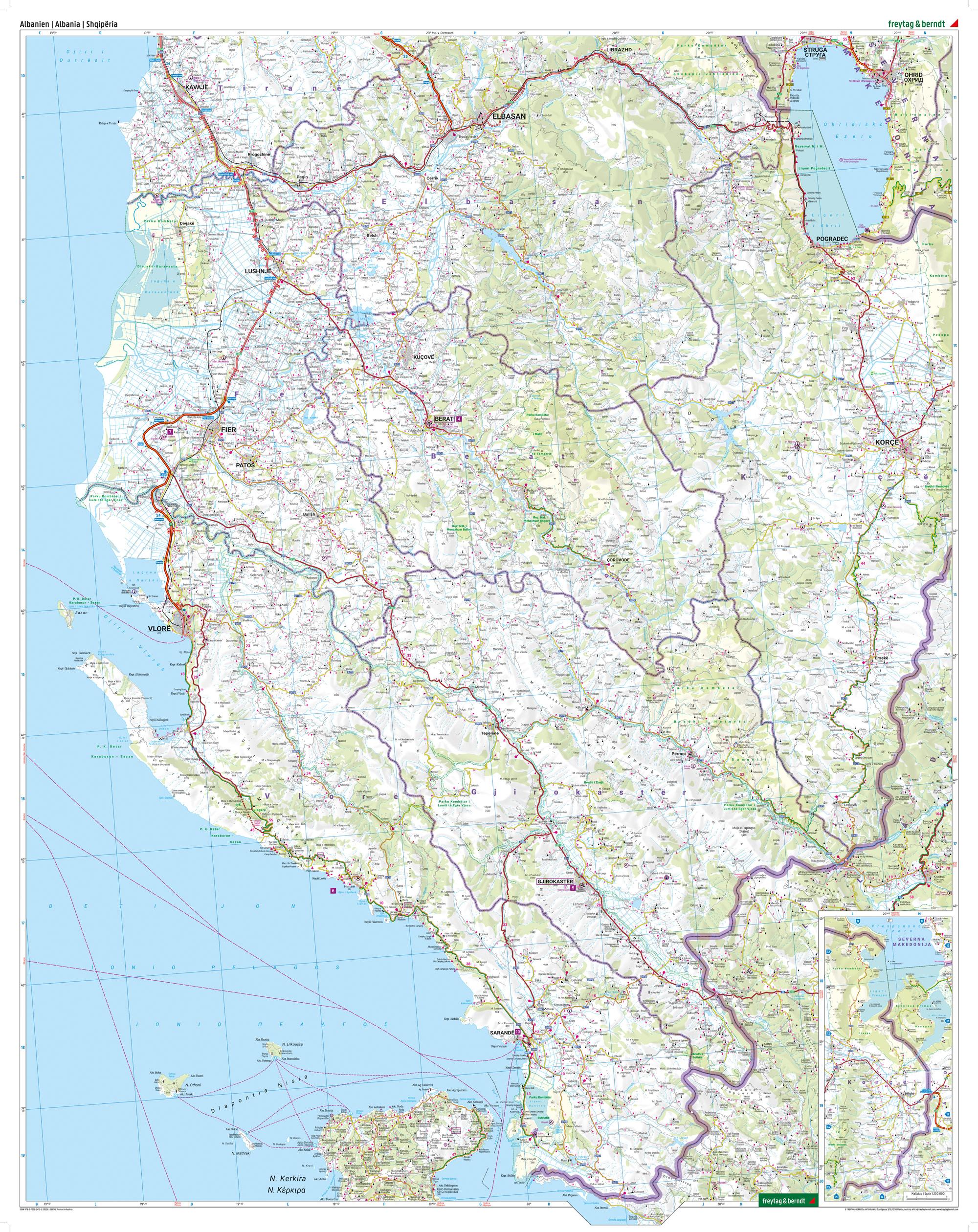 Beispielinhalt (Bild) Albanien, Straßen- und Freizeitkarte 1:150.000, freytag & berndt