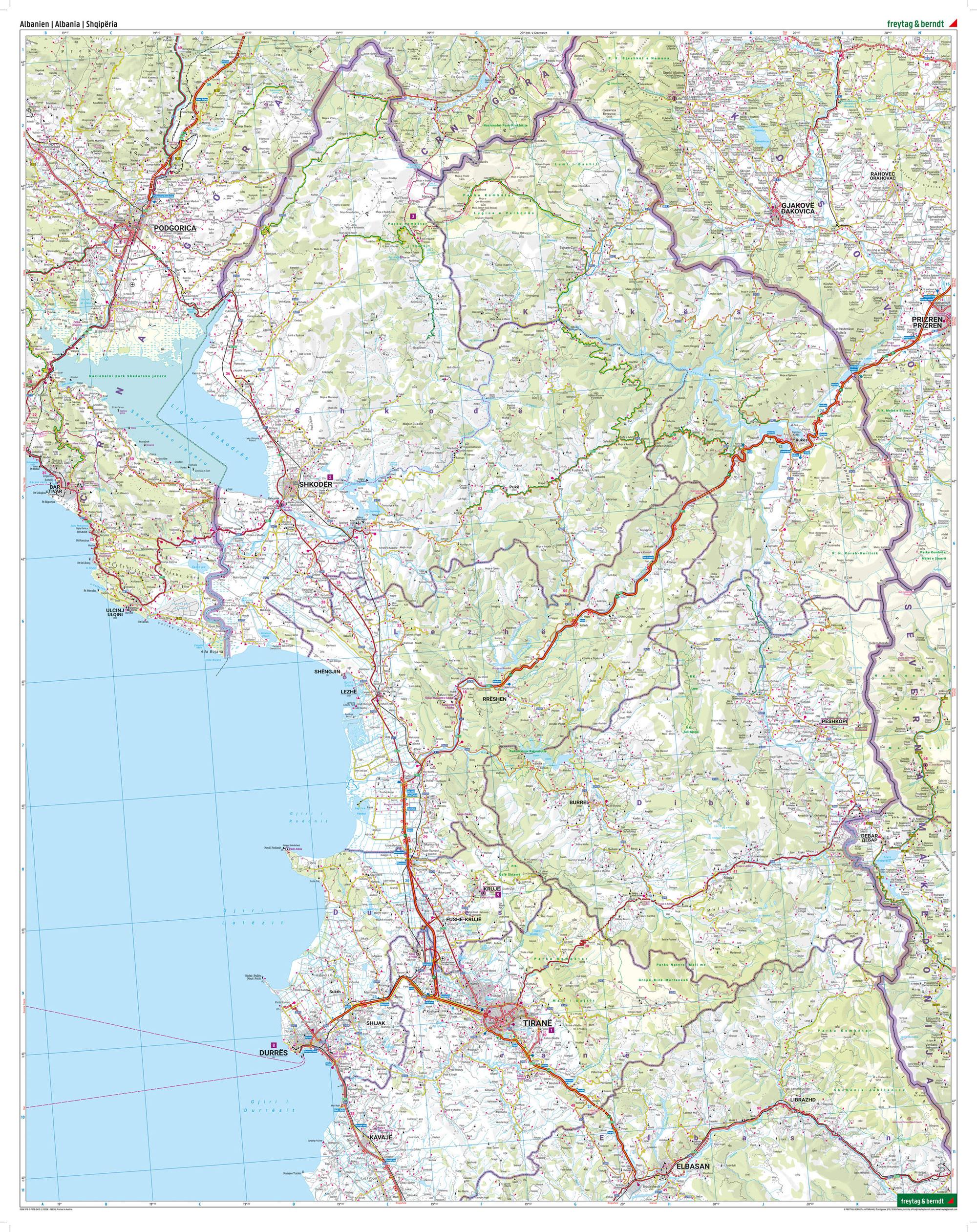 Beispielinhalt (Bild) Albanien, Straßen- und Freizeitkarte 1:150.000, freytag & berndt