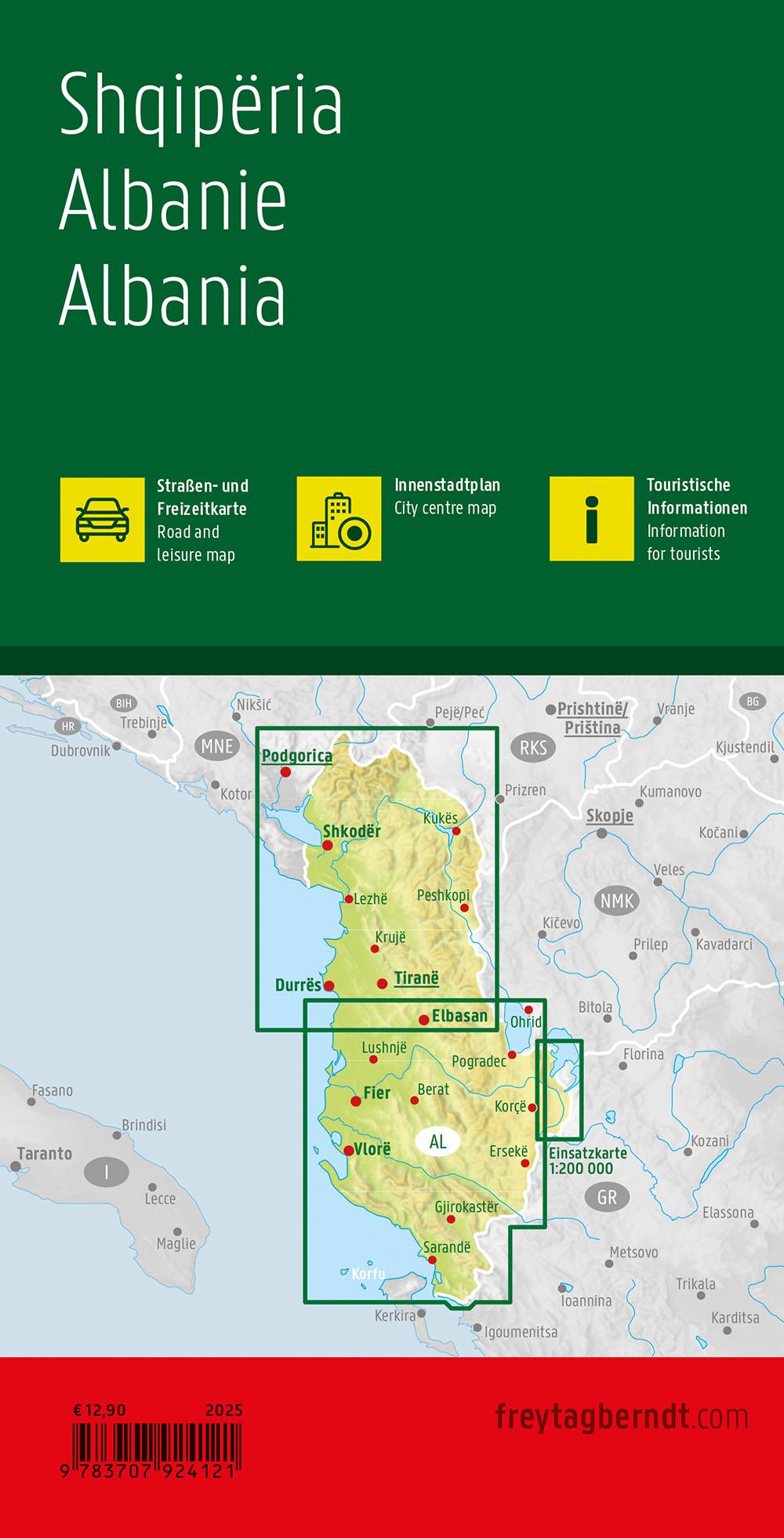 Rückseitencover Albanien, Straßen- und Freizeitkarte 1:150.000, freytag & berndt
