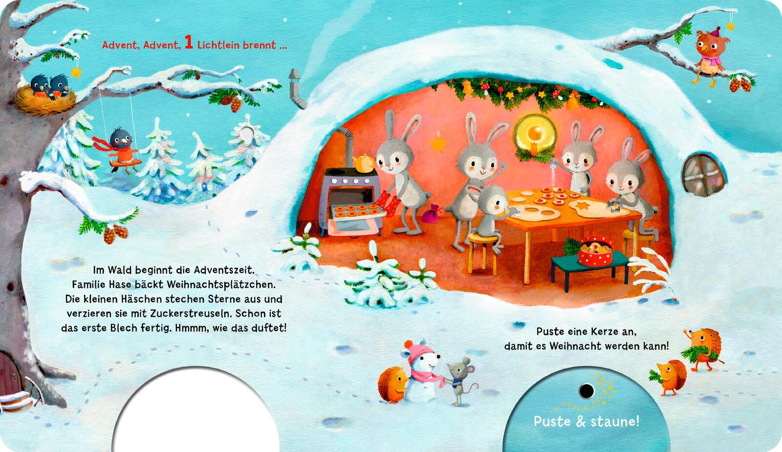 Beispielinhalt (Bild) Mein Puste-Licht-Buch: Advent, Advent, ein Lichtlein brennt