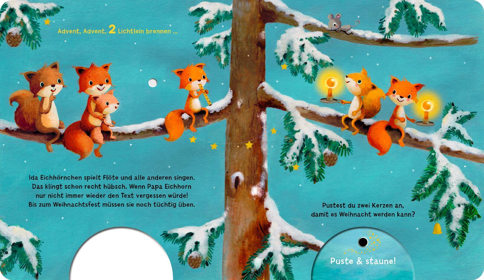 Beispielinhalt (Bild) Mein Puste-Licht-Buch: Advent, Advent, ein Lichtlein brennt