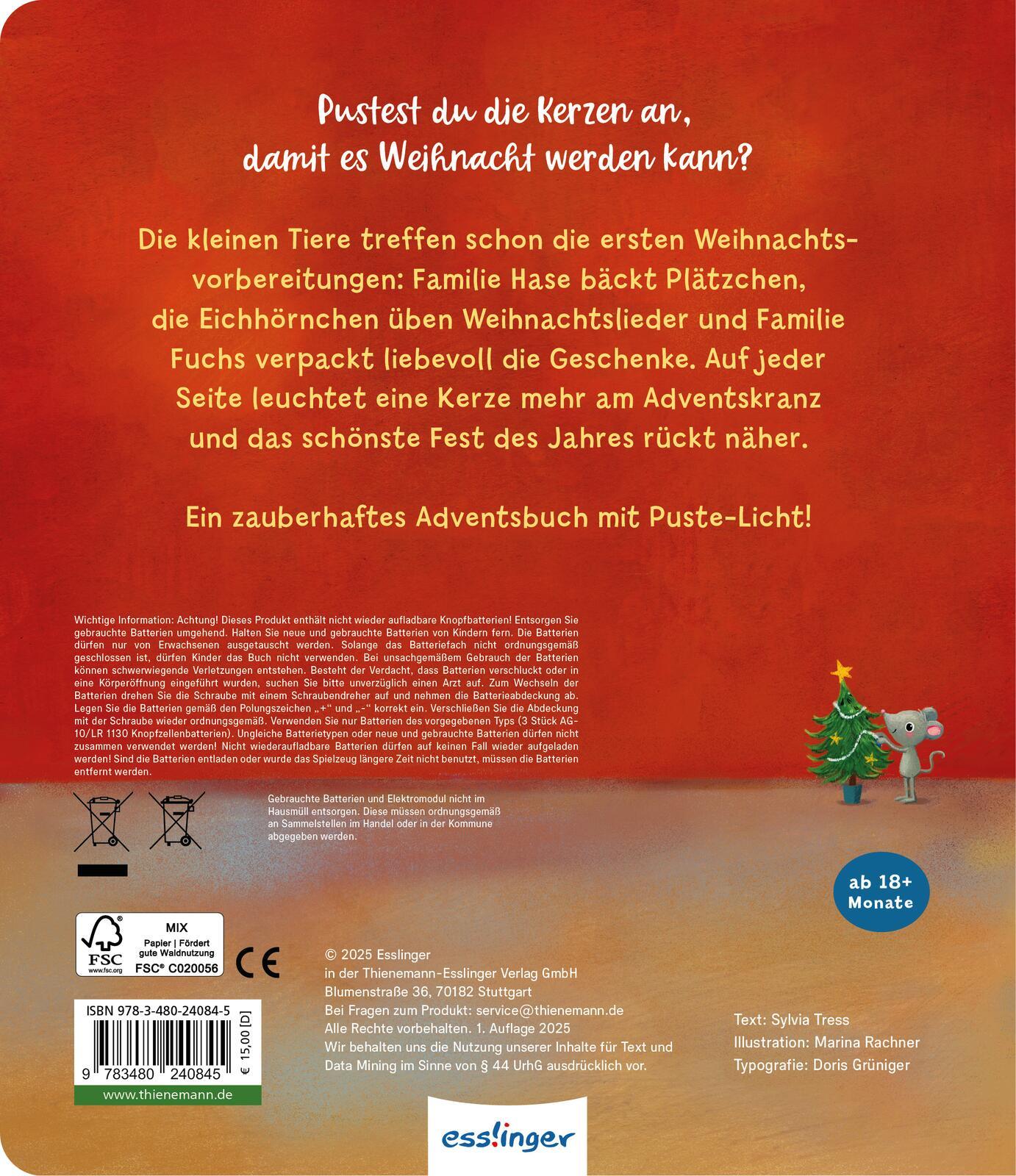 Rückseitencover Mein Puste-Licht-Buch: Advent, Advent, ein Lichtlein brennt
