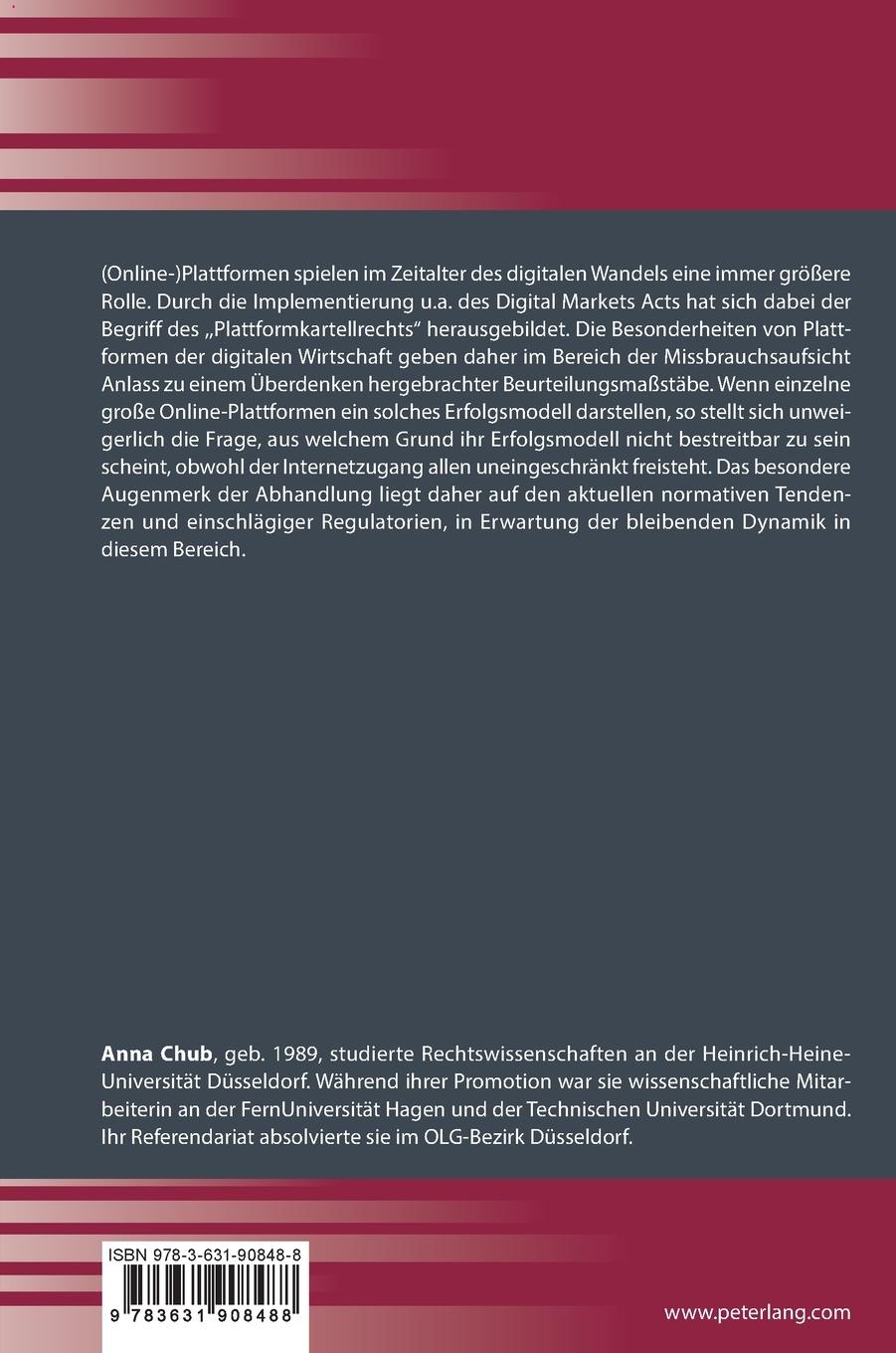 Rückseitencover Die Regulierung von Online-Plattformen und der kartellrechtliche Missbrauchstatbestand