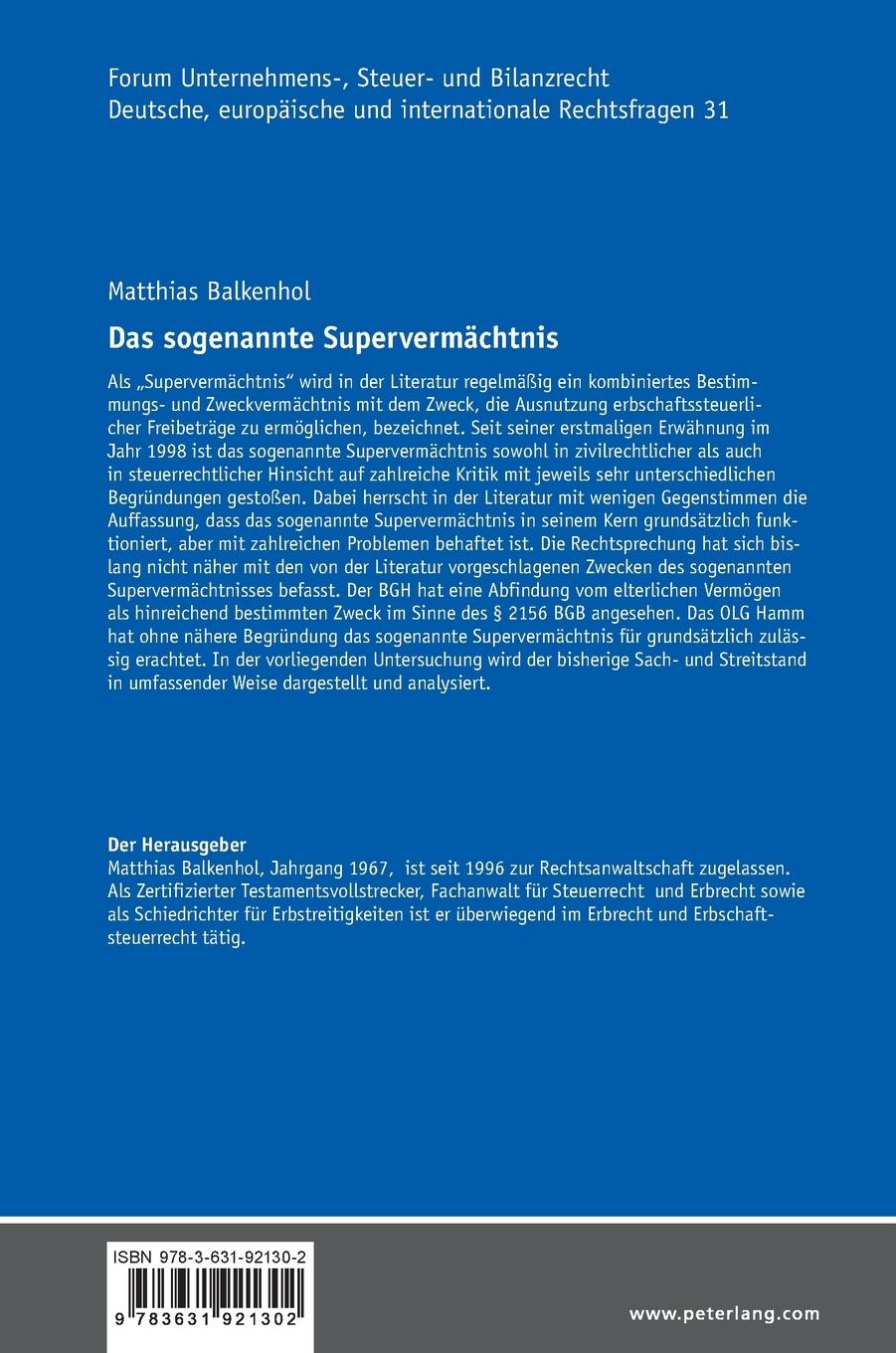 Rückseitencover Das sogenannte Supervermächtnis