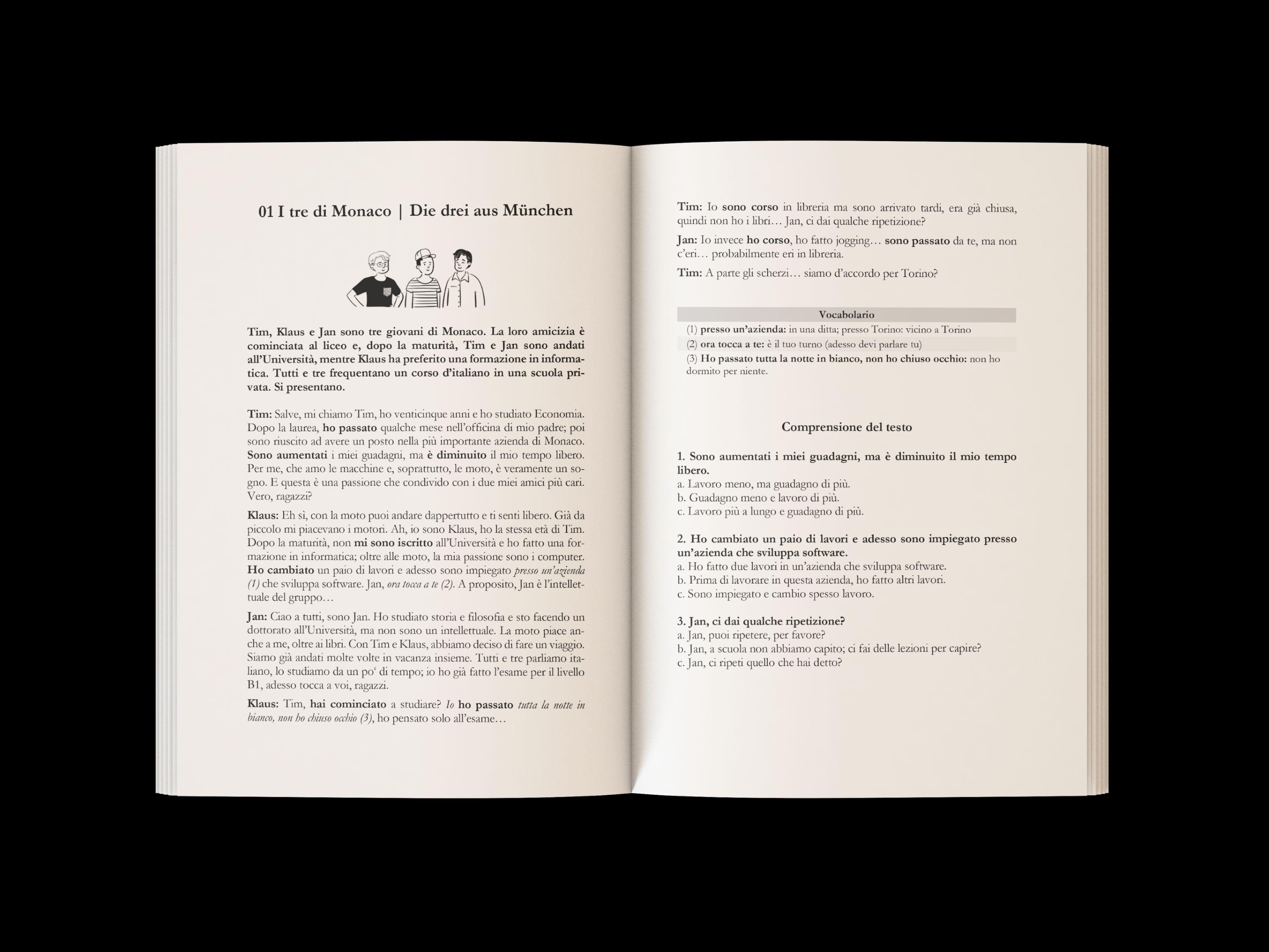 Beispielinhalt (Bild) Italienisch für den Alltag 2 | B1-B2 | Vom Anfänger zum Fortgeschrittenen | Wortschatz erweitern und Alltagsvokabeln lernen | 20 italienische Dialoge | Italienische Kultur | Grammatik, Übungen und 40 Audios
