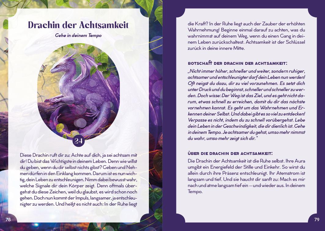 Beispielinhalt (Bild) Orakel-Kartenset: Drachen-Orakel | Nutze die Energie deiner Drachengefährten und spüre die Kraft des Universums