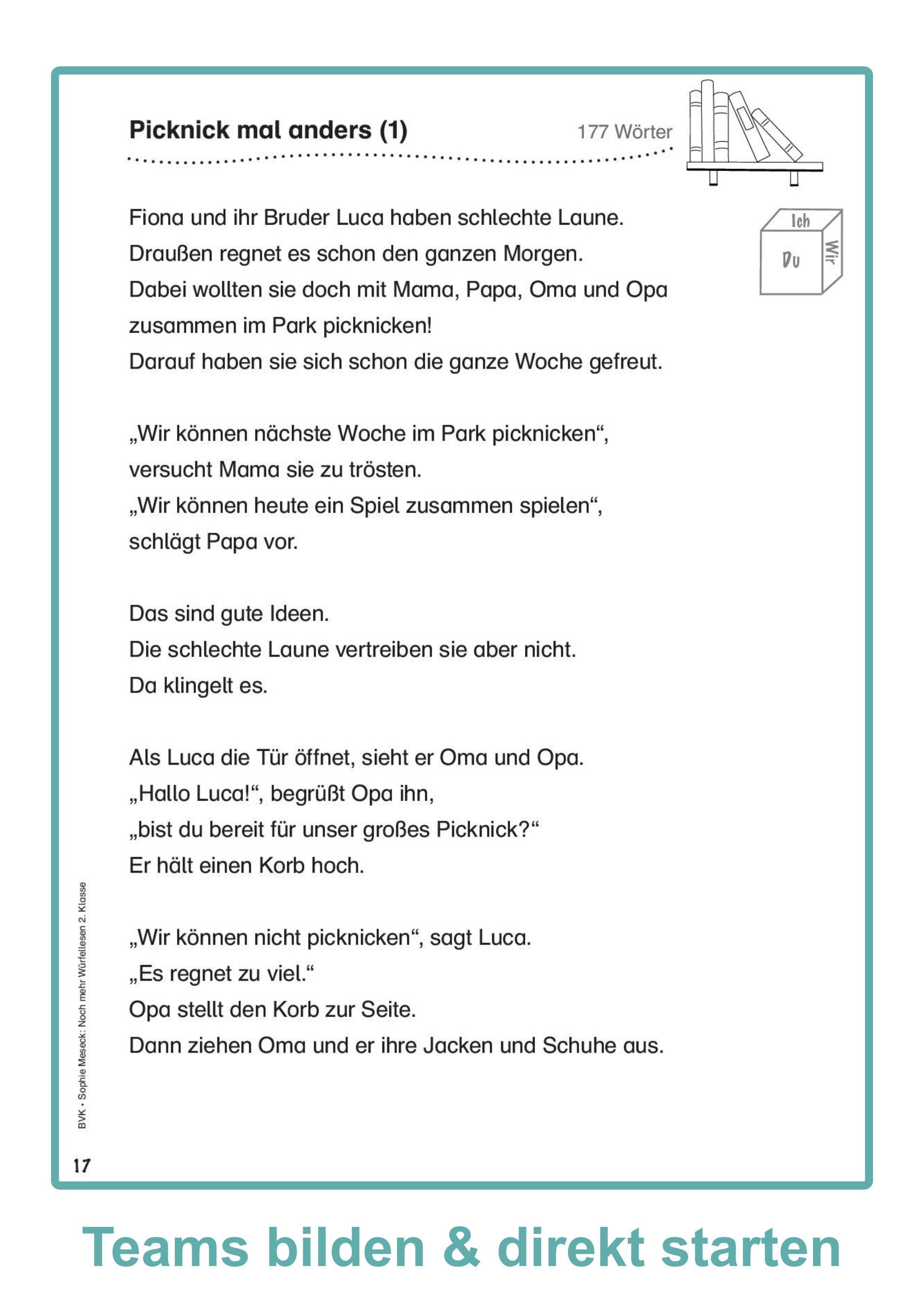 Beispielinhalt (Bild) Noch mehr Würfellesen 2. Klasse