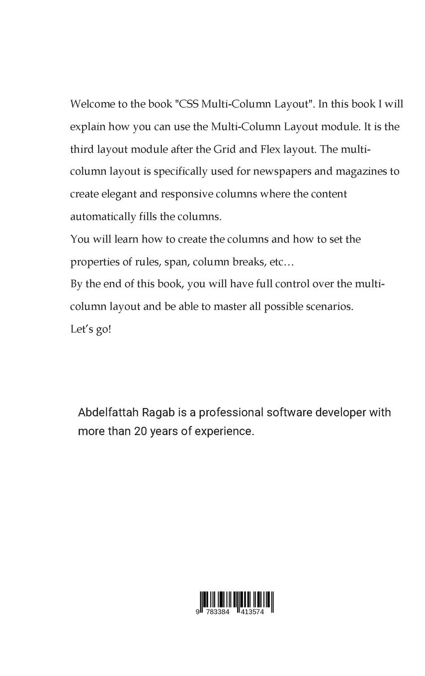 Rückseitencover CSS Multi-Column Layout
