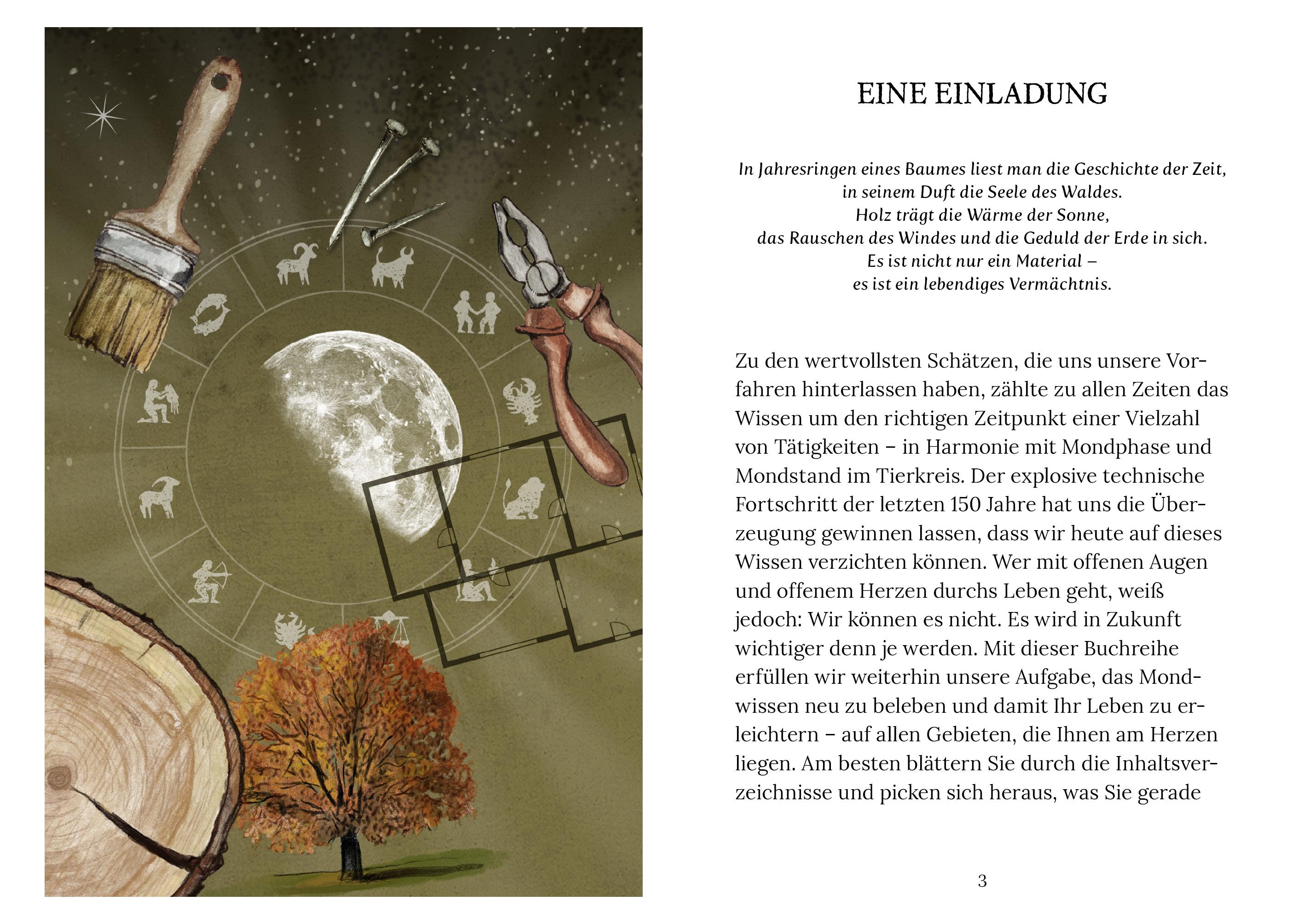 Beispielinhalt (Bild) Heimwerken, Hausbau und Holzgewinnung mit dem Mond