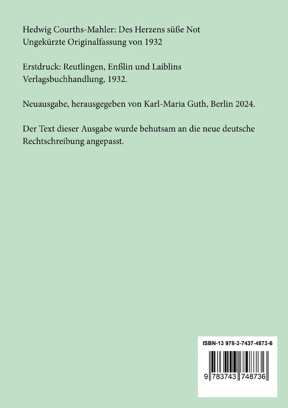 Rückseitencover Des Herzens süße Not