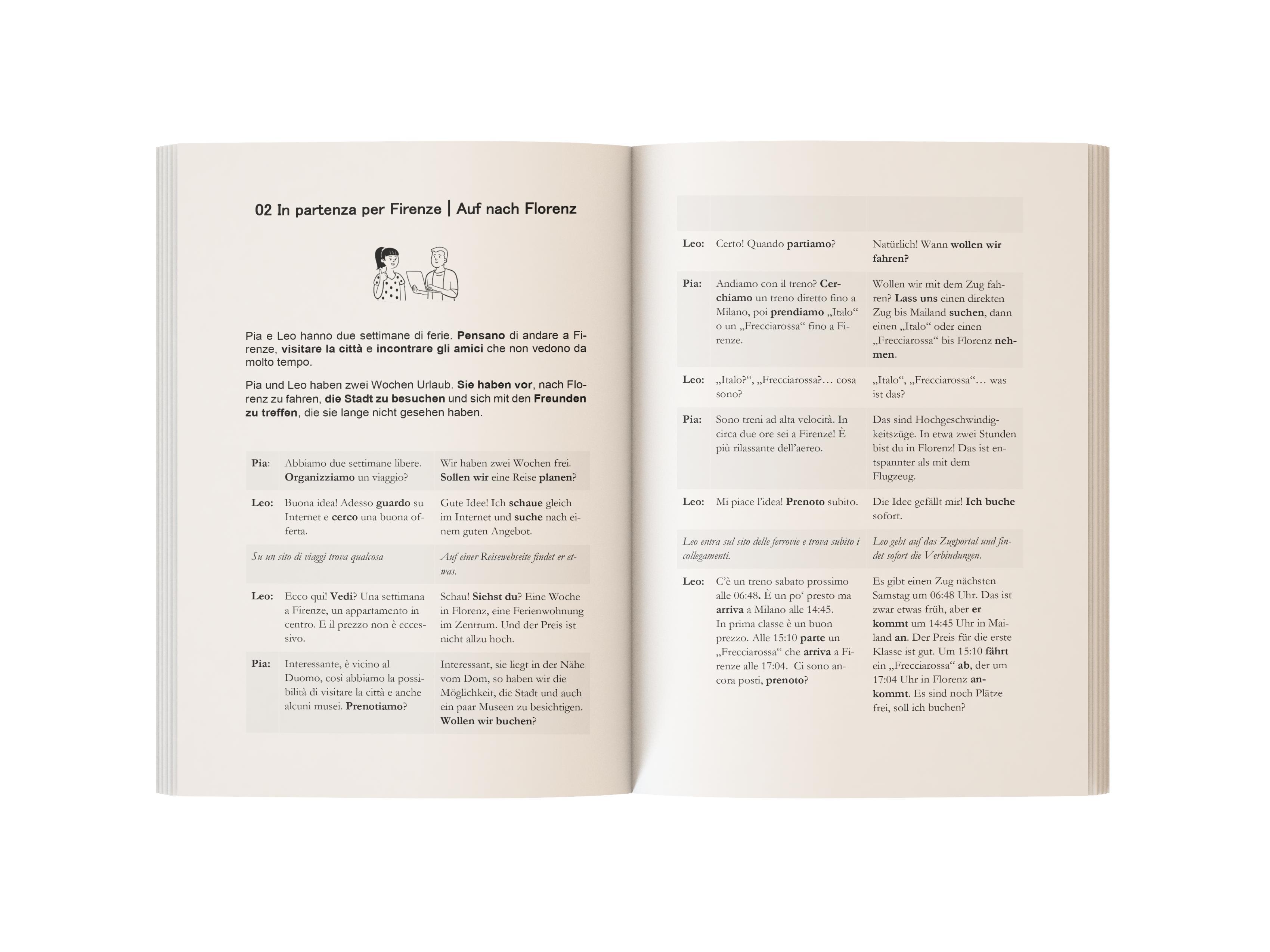 Beispielinhalt (Bild) Italienisch für den Alltag | Einfach und schnell den Wortschatz erweitern und Alltagsvokabeln lernen | Für Anfänger und Wiedereinsteiger (A1-A2) | 20 zweisprachige Dialoge | Italienische Kultur | Grammatik, Übungen und über 80 Audiodateien