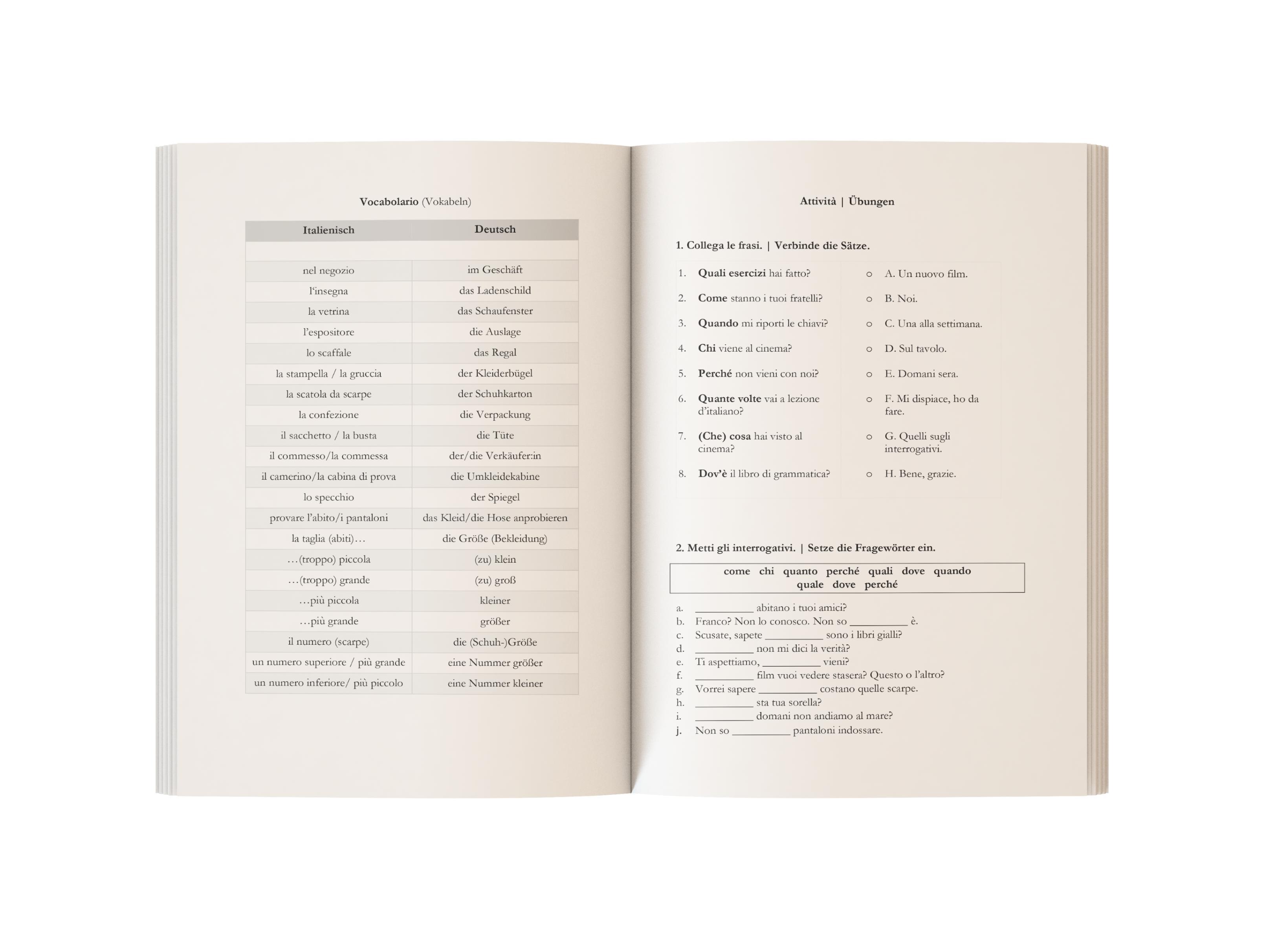Beispielinhalt (Bild) Italienisch für den Alltag | Einfach und schnell den Wortschatz erweitern und Alltagsvokabeln lernen | Für Anfänger und Wiedereinsteiger (A1-A2) | 20 zweisprachige Dialoge | Italienische Kultur | Grammatik, Übungen und über 80 Audiodateien