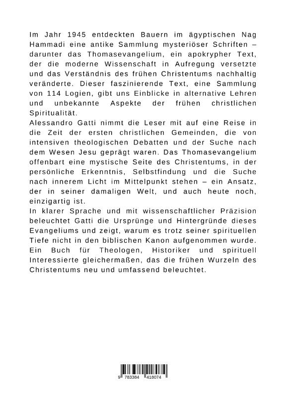 Rückseitencover Das Thomasevangelium und seine Bedeutung für das frühe Christentum