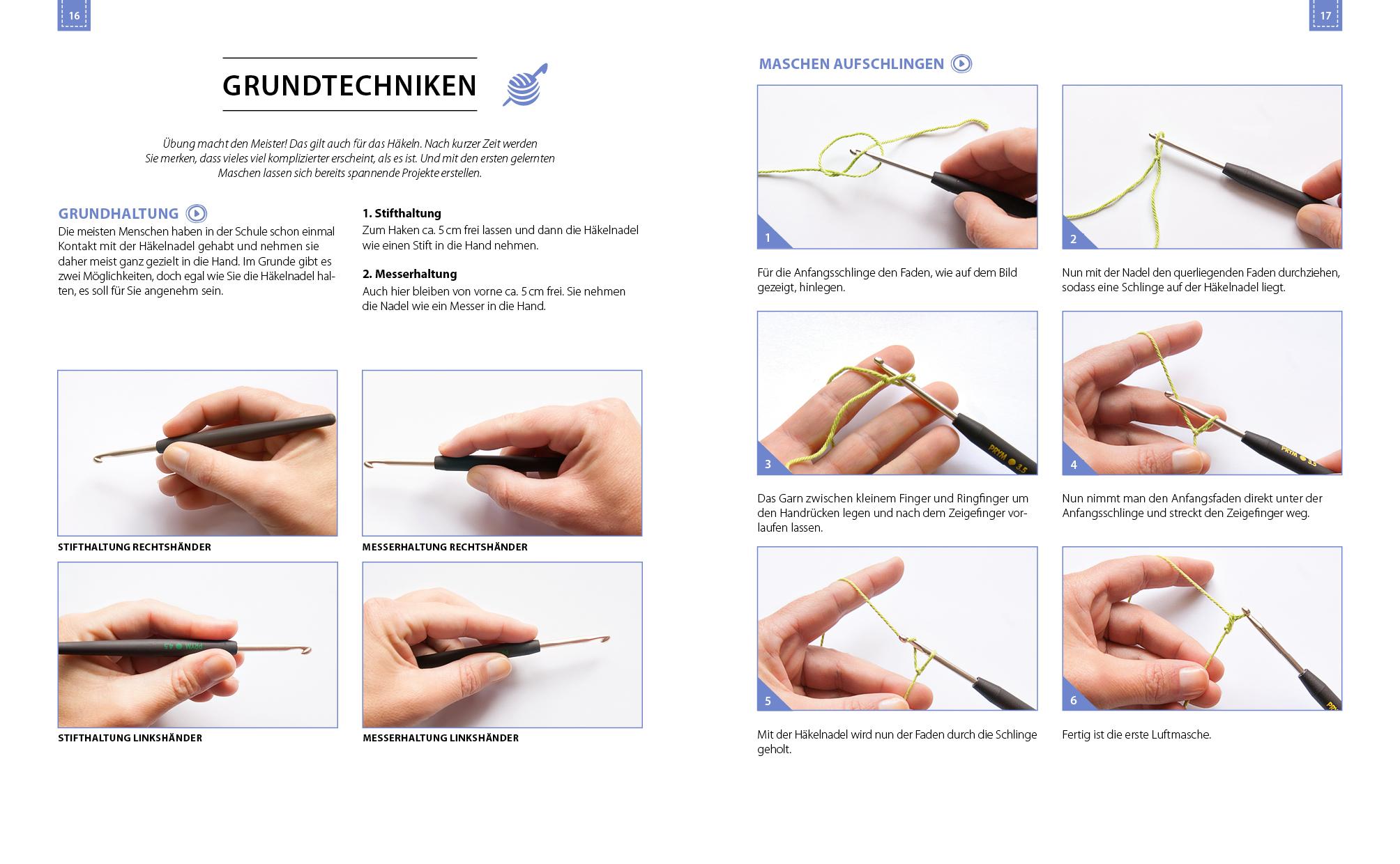 Beispielinhalt (Bild) Häkeln kompakt - Grundlagen Häkeln. Mit Video-Anleitungen zu allen Techniken