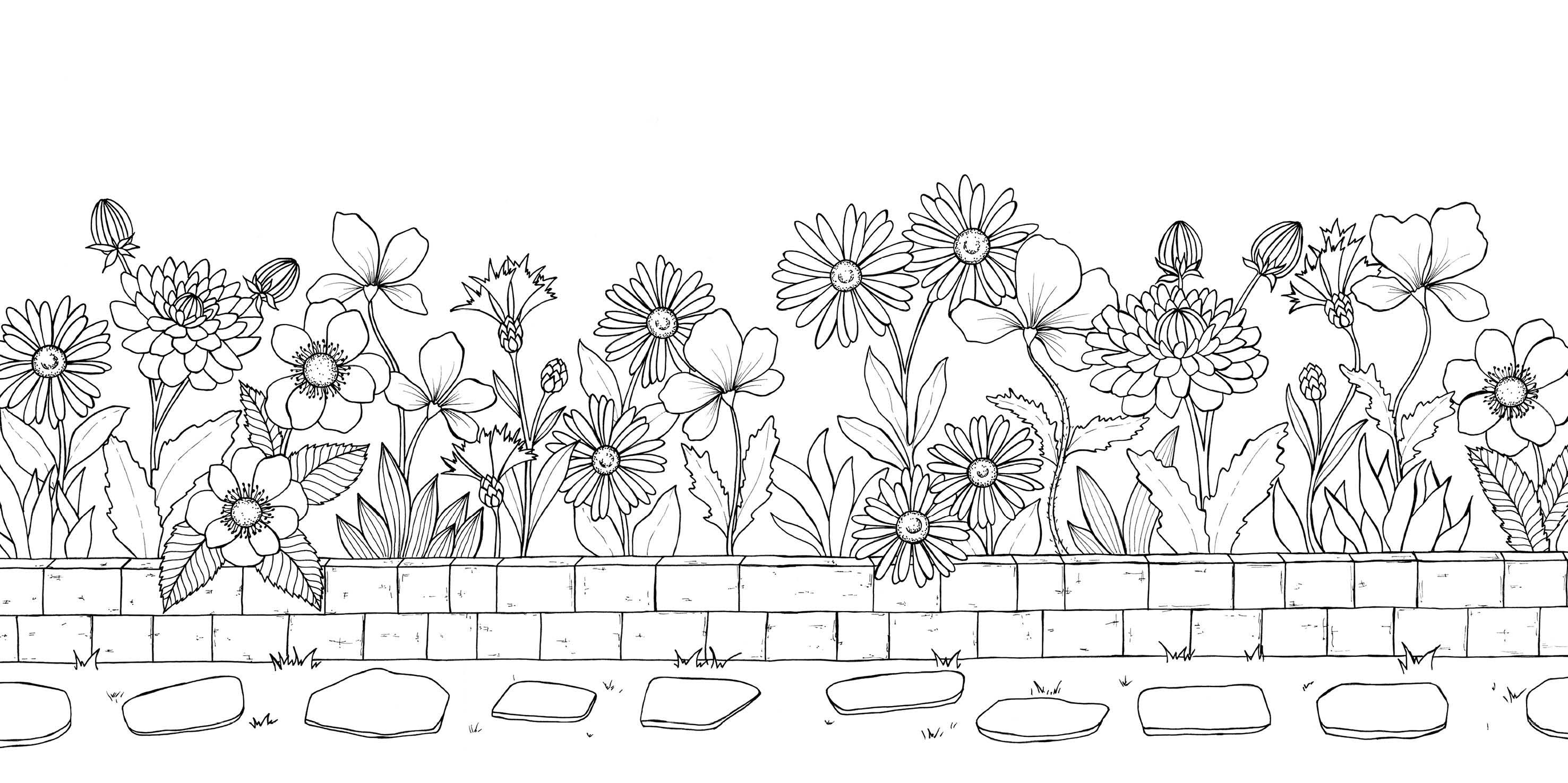 Beispielinhalt (Bild) Gartenparadies - Florale Motive und Tiere ausmalen