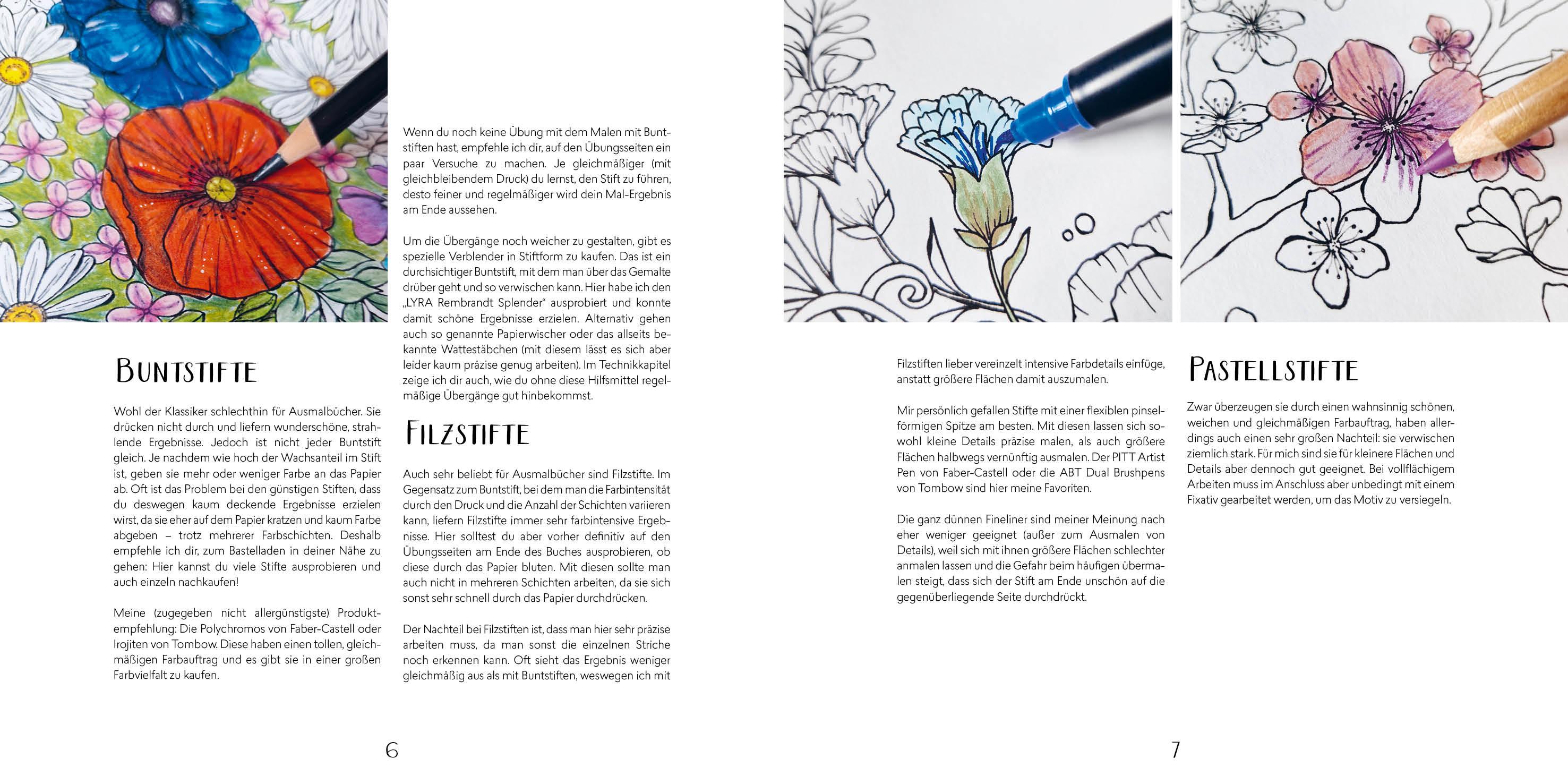Beispielinhalt (Bild) Gartenparadies - Florale Motive und Tiere ausmalen