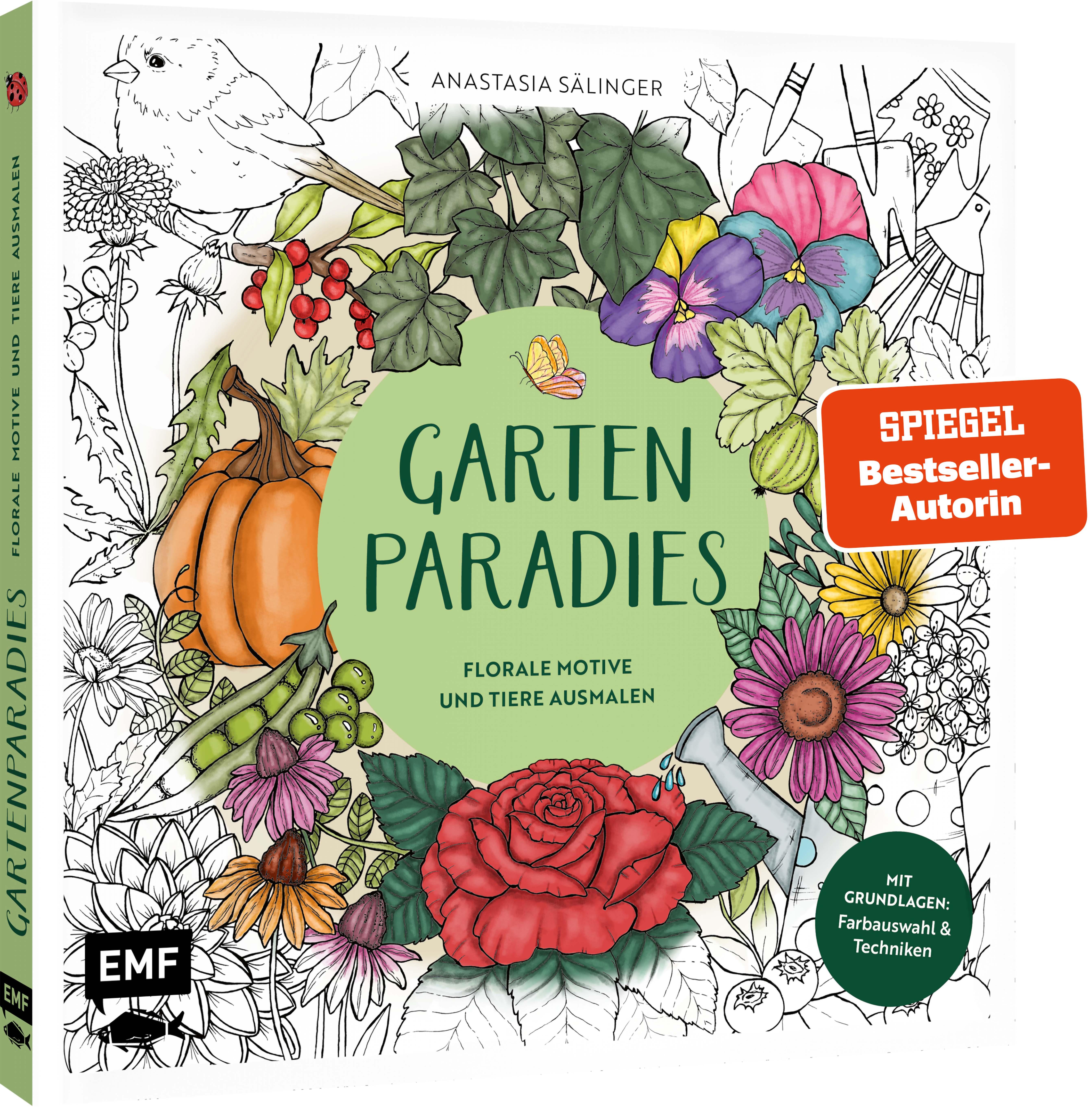 Vorderes Coverbild Gartenparadies - Florale Motive und Tiere ausmalen
