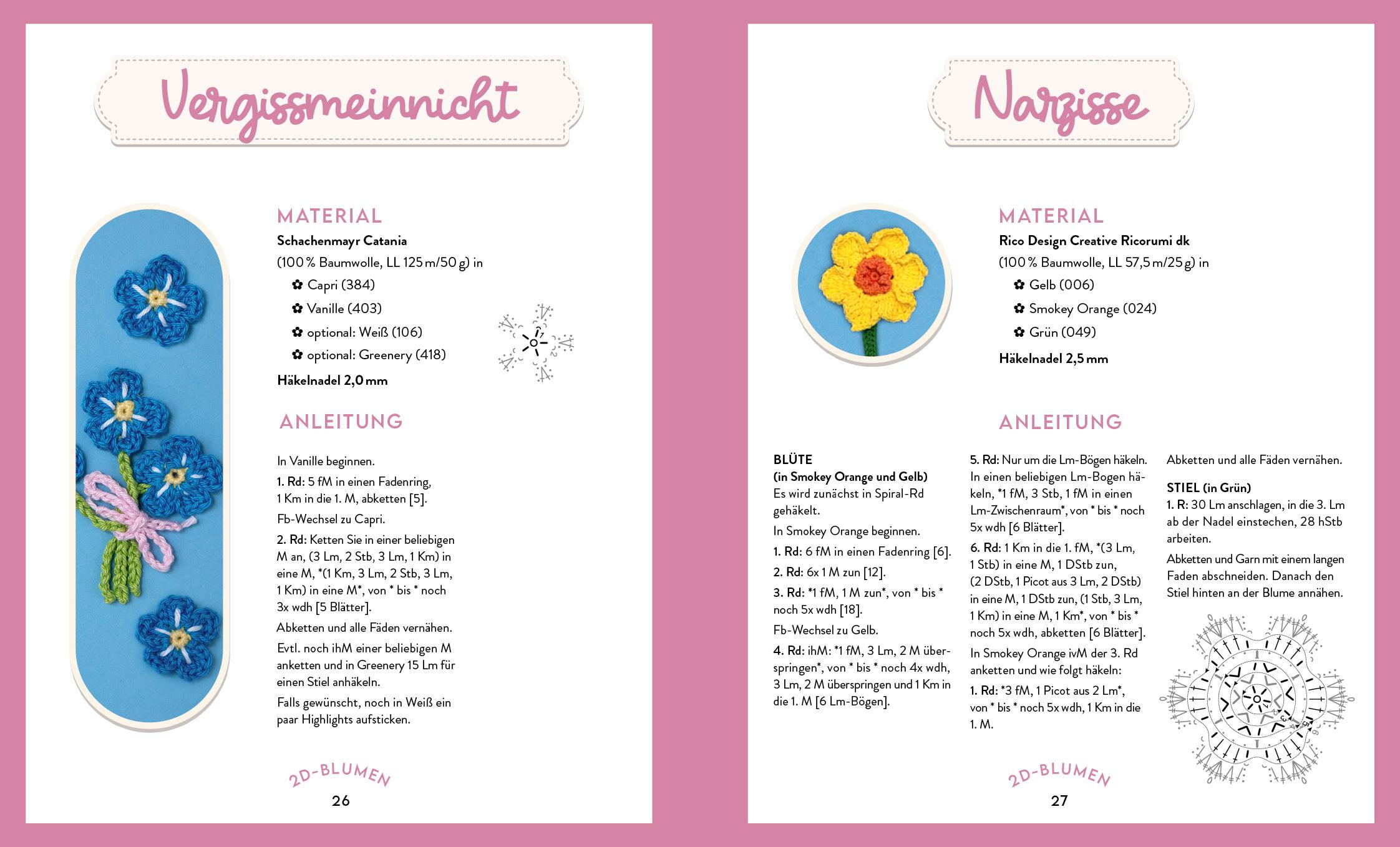 Beispielinhalt (Bild) Mein bunter Häkelgarten - 100 wunderschöne Blumen und Blüten häkeln zum Dekorieren und Verschenken