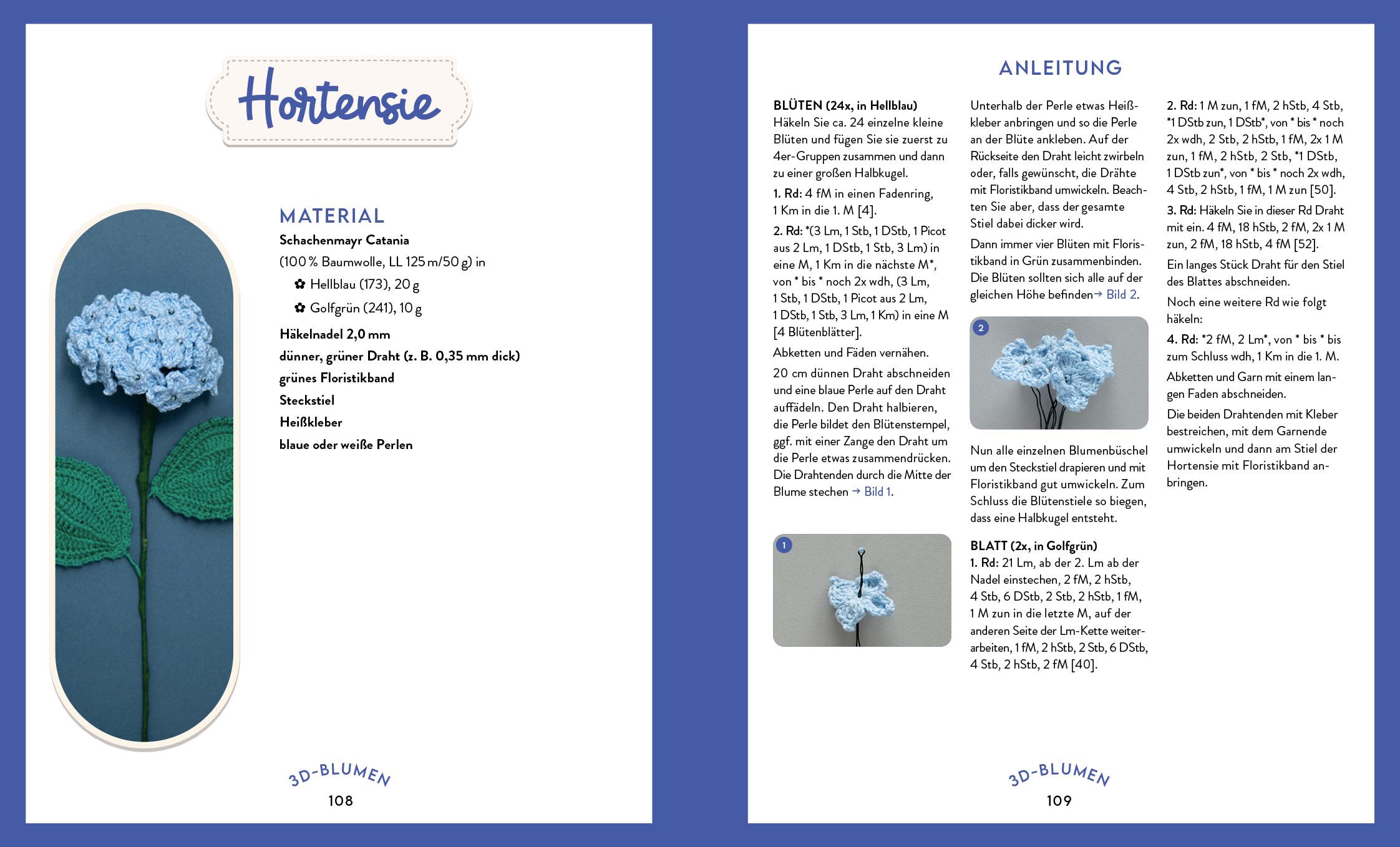 Beispielinhalt (Bild) Mein bunter Häkelgarten - 100 wunderschöne Blumen und Blüten häkeln zum Dekorieren und Verschenken