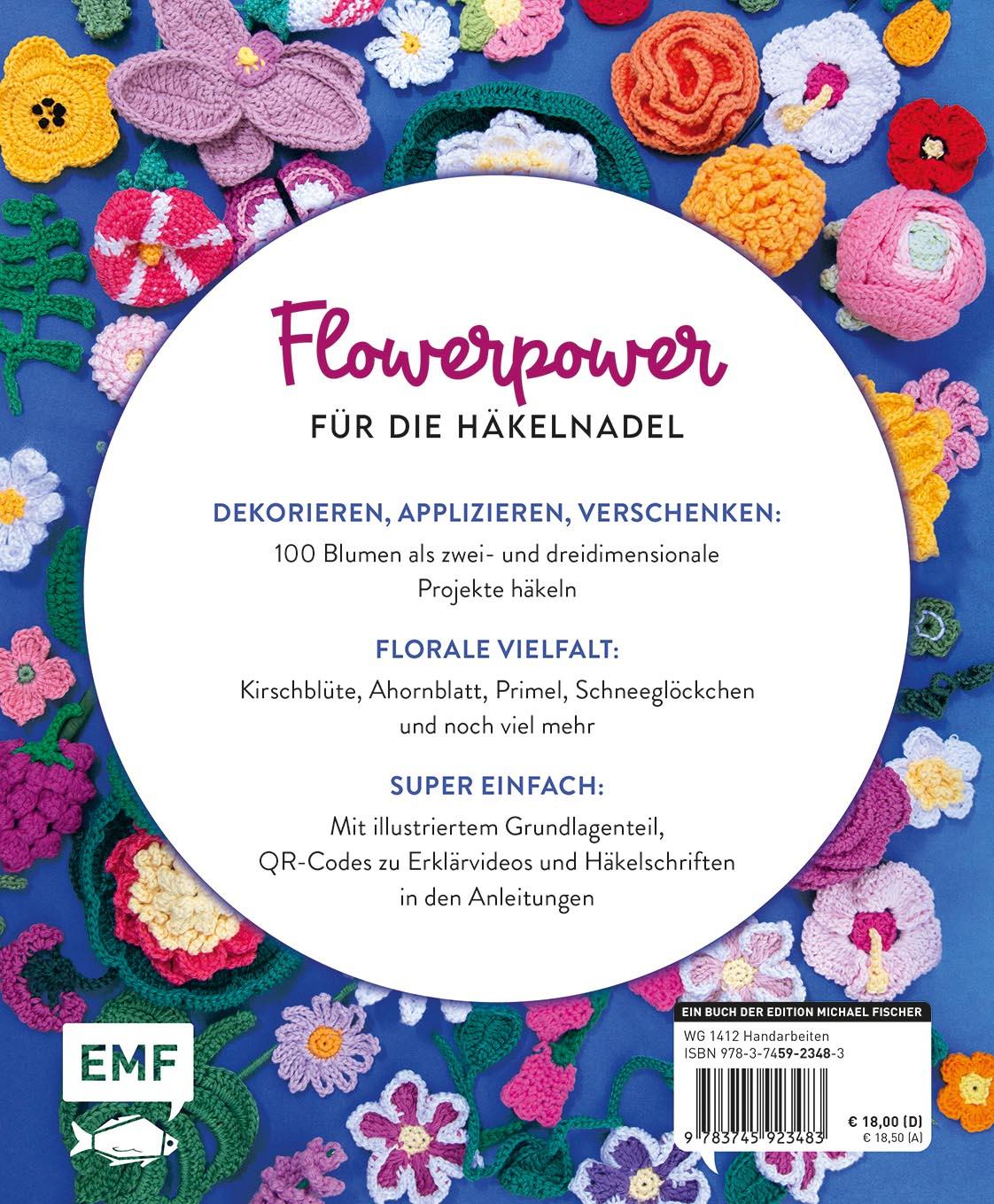 Rückseitencover Mein bunter Häkelgarten - 100 wunderschöne Blumen und Blüten häkeln zum Dekorieren und Verschenken