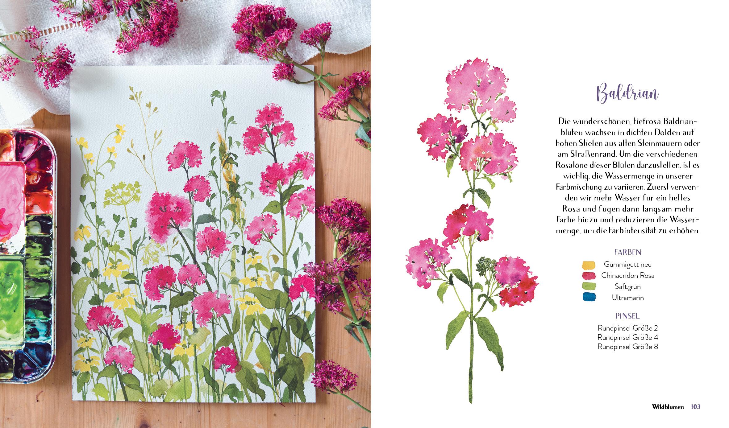 Beispielinhalt (Bild) Wildflower Watercolor - Blumen-Aquarelle malen
