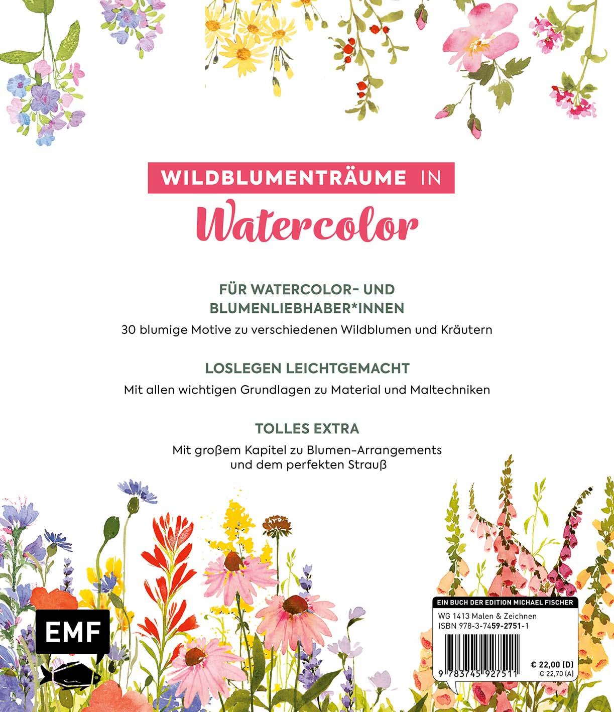 Rückseitencover Wildflower Watercolor - Blumen-Aquarelle malen