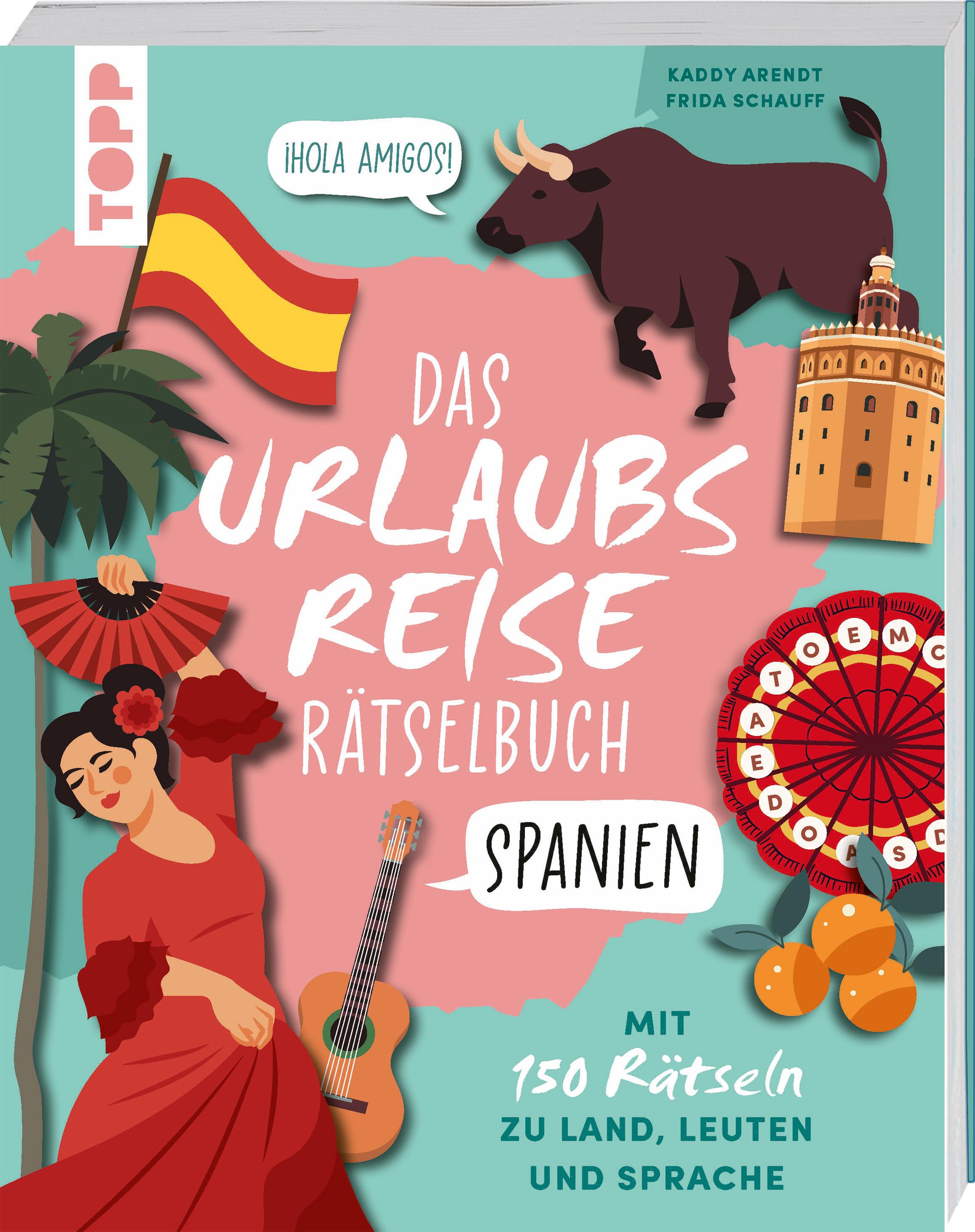 Vorderes Coverbild Urlaubsreise-Rätselbuch Spanien - Mit 150 Rätseln zu Land, Leuten und Sprache