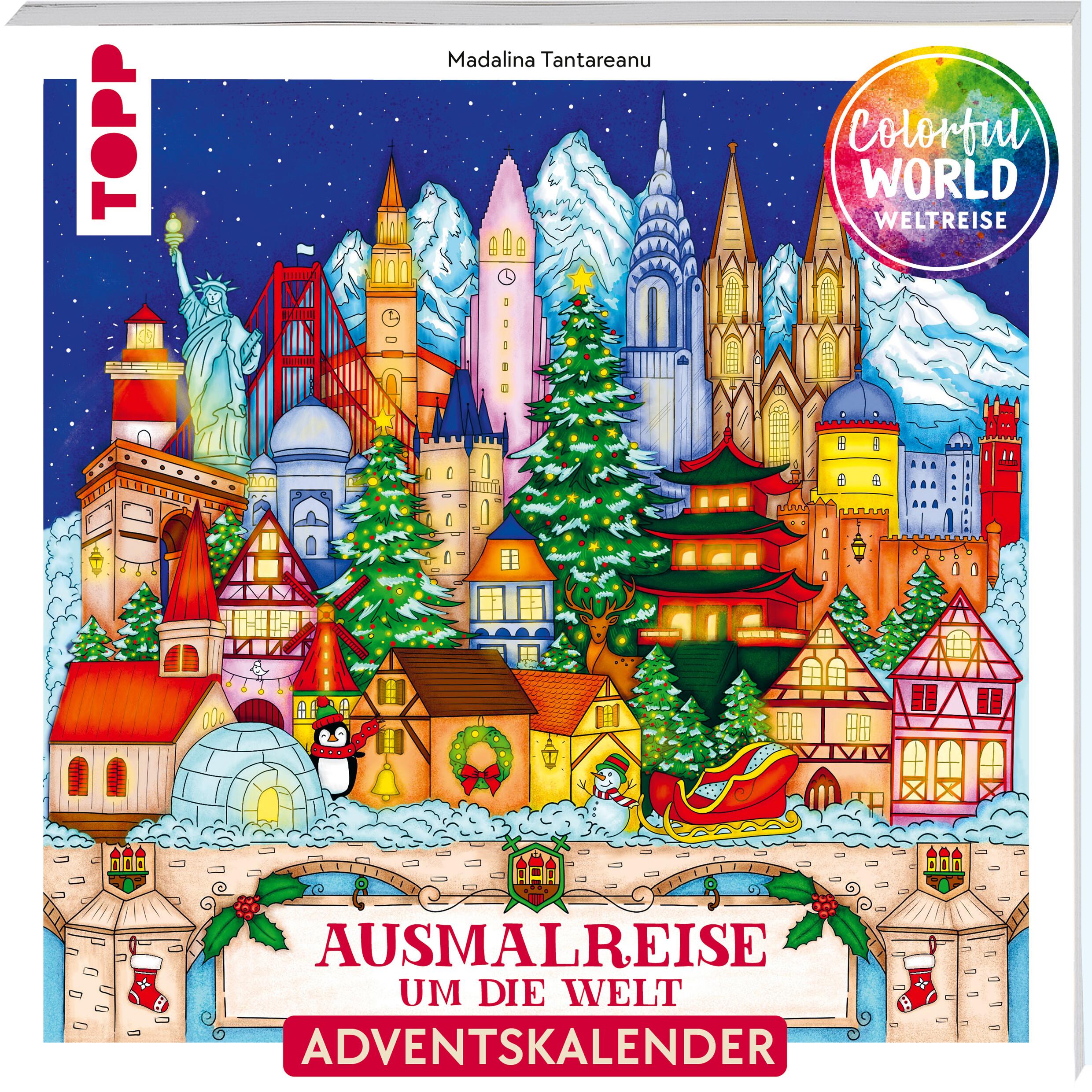 Vorderes Coverbild Colorful Christmas Weltreise - Weihnachtliche Ausmalreise um die Welt